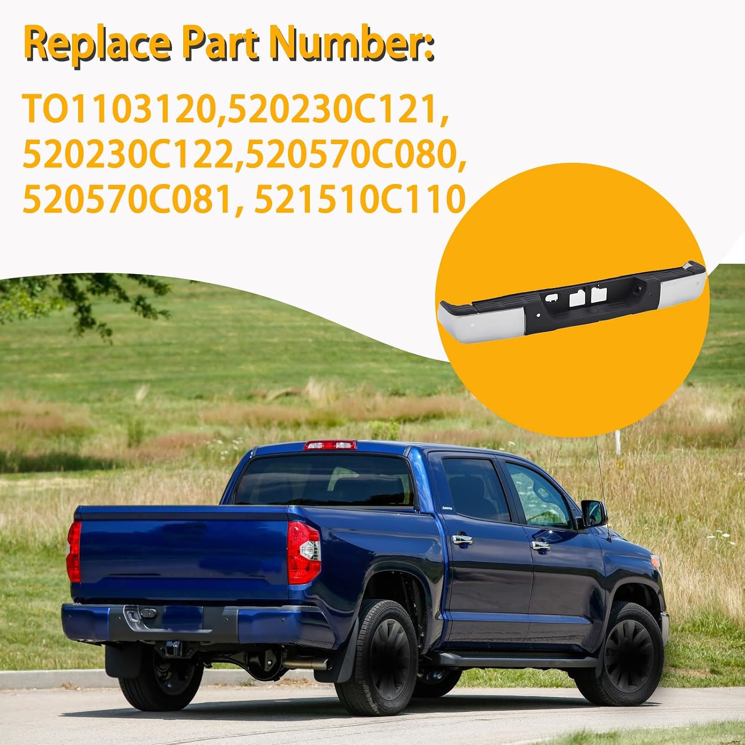 Rear Step Bumper Assembly Compatible with 2014 2015 2016 2017 2018 2019 2020 2021 Toyota Tundra with Park Sensor Holes Chrome Back Bumper Replacement for TO1103120