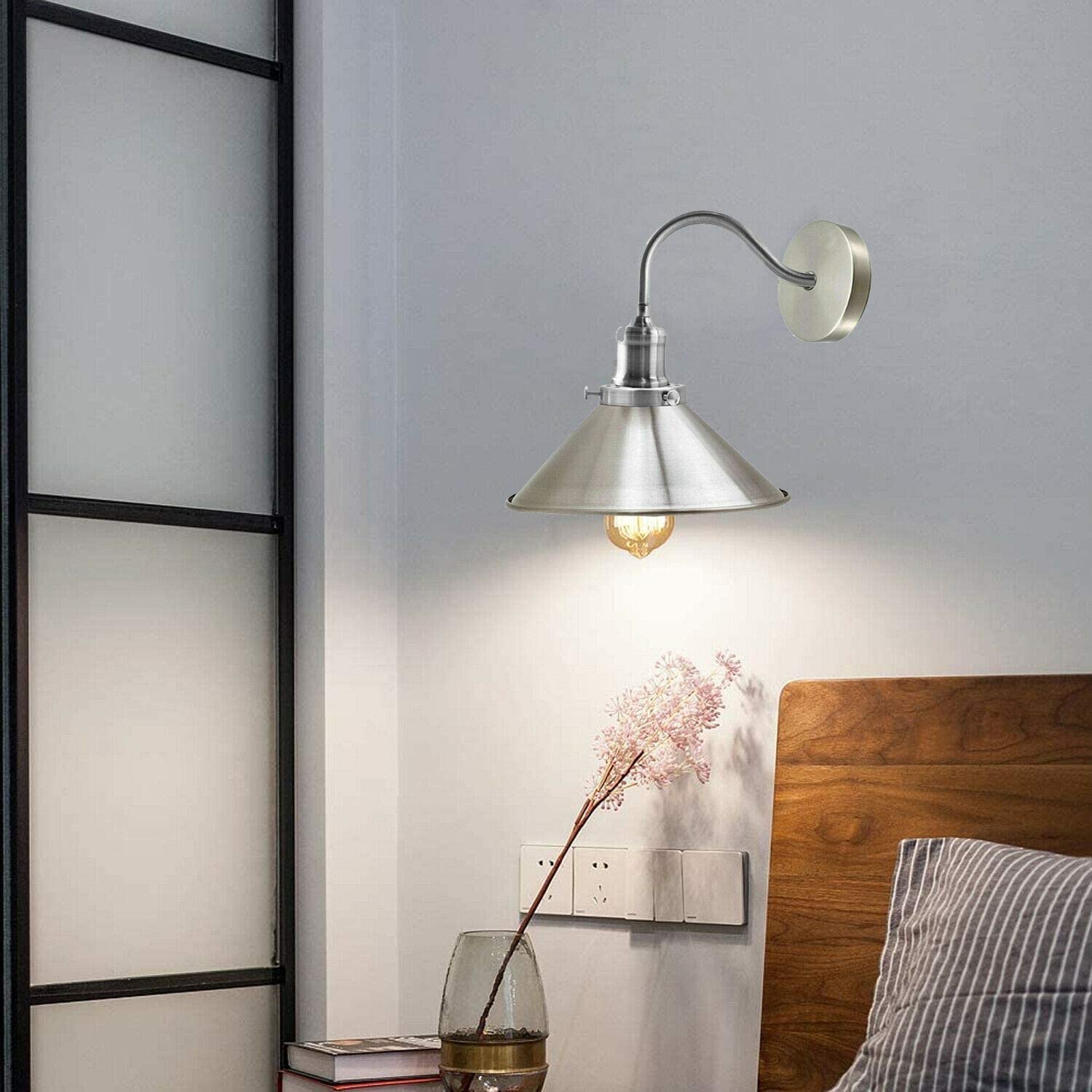 LEDSone Retro Vintage Industrial Wall Sconce Light Wall Lamp with Swan Neck Arm Cone Shade Wall Lamp Indoor Sconce Metal for Restaurant and etc.