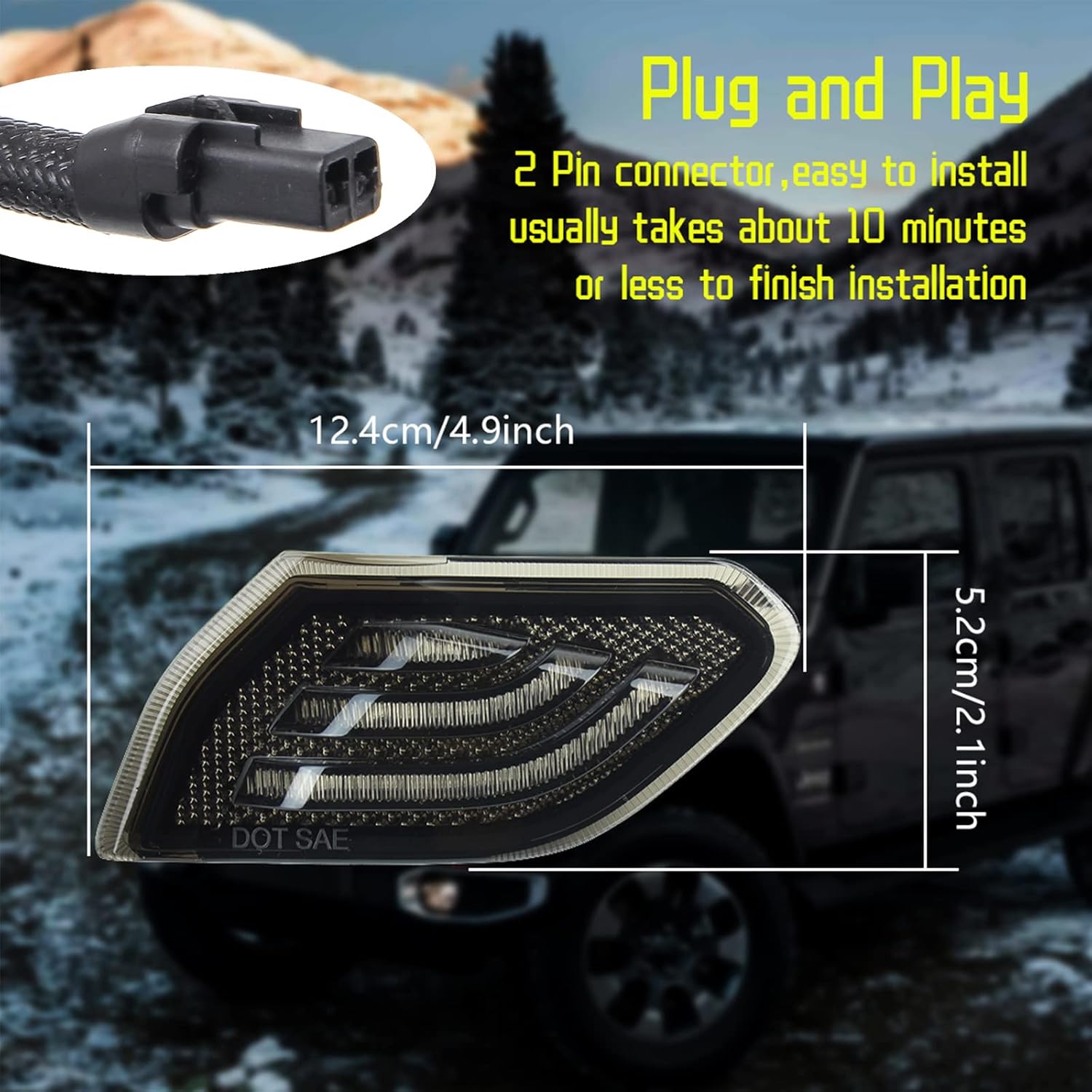 LED Front Fender Side Marker Lights Turn Signal Lamp for Jeep 2018-2022 Wrangler JL JLU & 2020-2022 Gladiator JT Truck