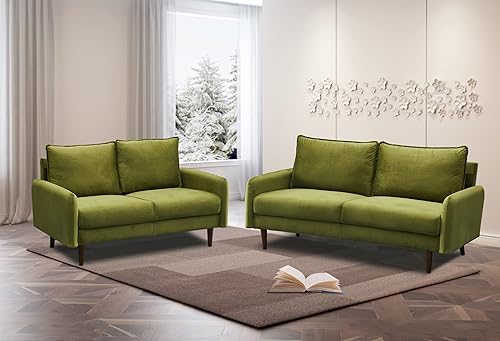 Miniatura 7 de Sofá moderno de terciopelo con patas de madera para sala de estar, oficina, dormitorio, color jengibre