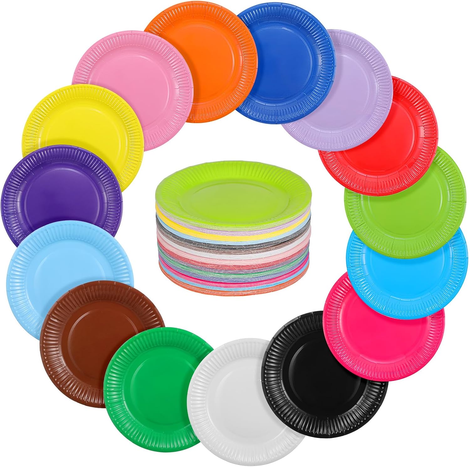 300 Pcs 7 Inch Disposable Paper Plates, 15 Colors Colorful Party Dessert Plates Bulk for Birthday, Wedding, Picnic, Baby Shower