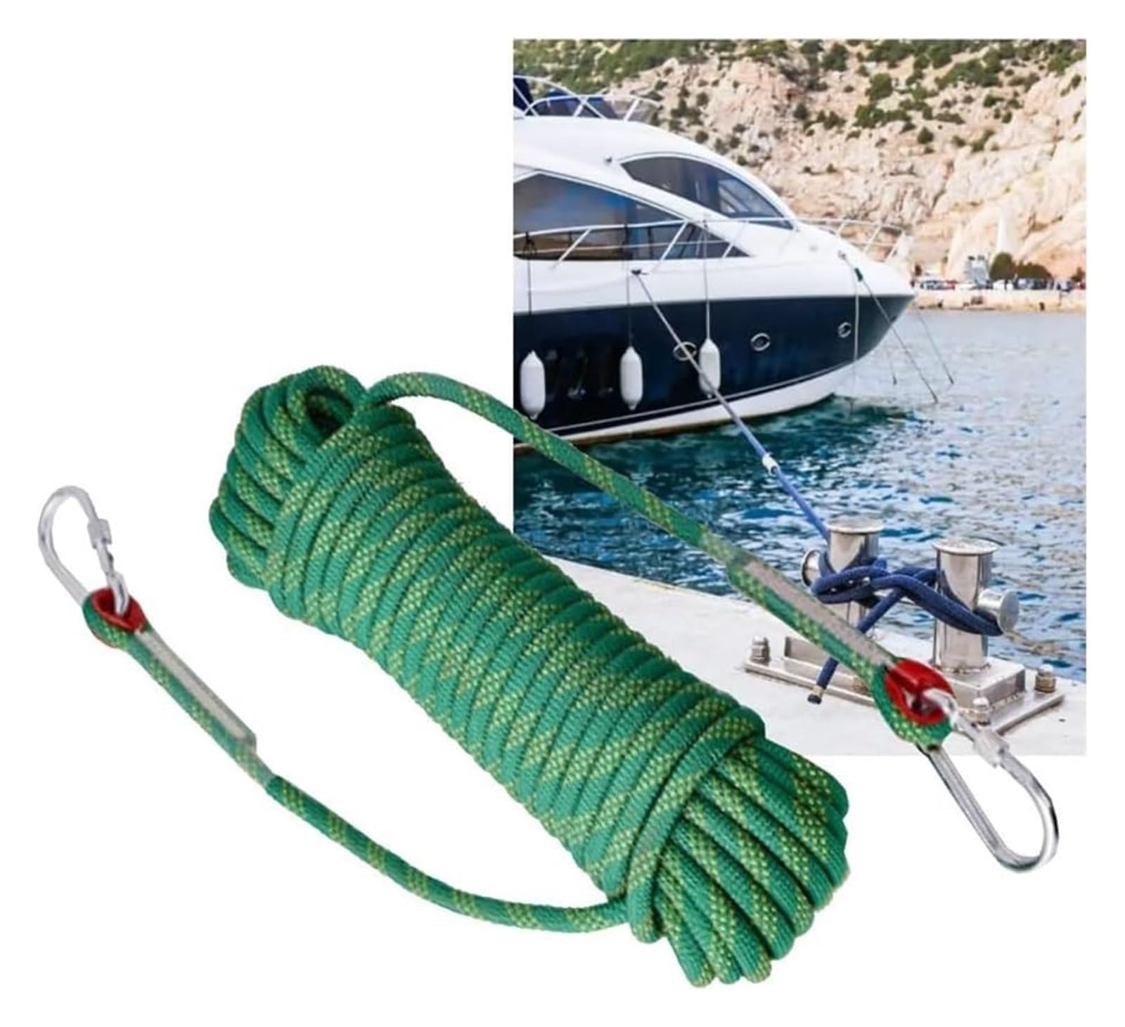 Corda intrecciata in nylon per ormeggio, Cime da ormeggio Multicolore 8 mm Diametro 5-100 m 5511 libbre(Green,L5m)