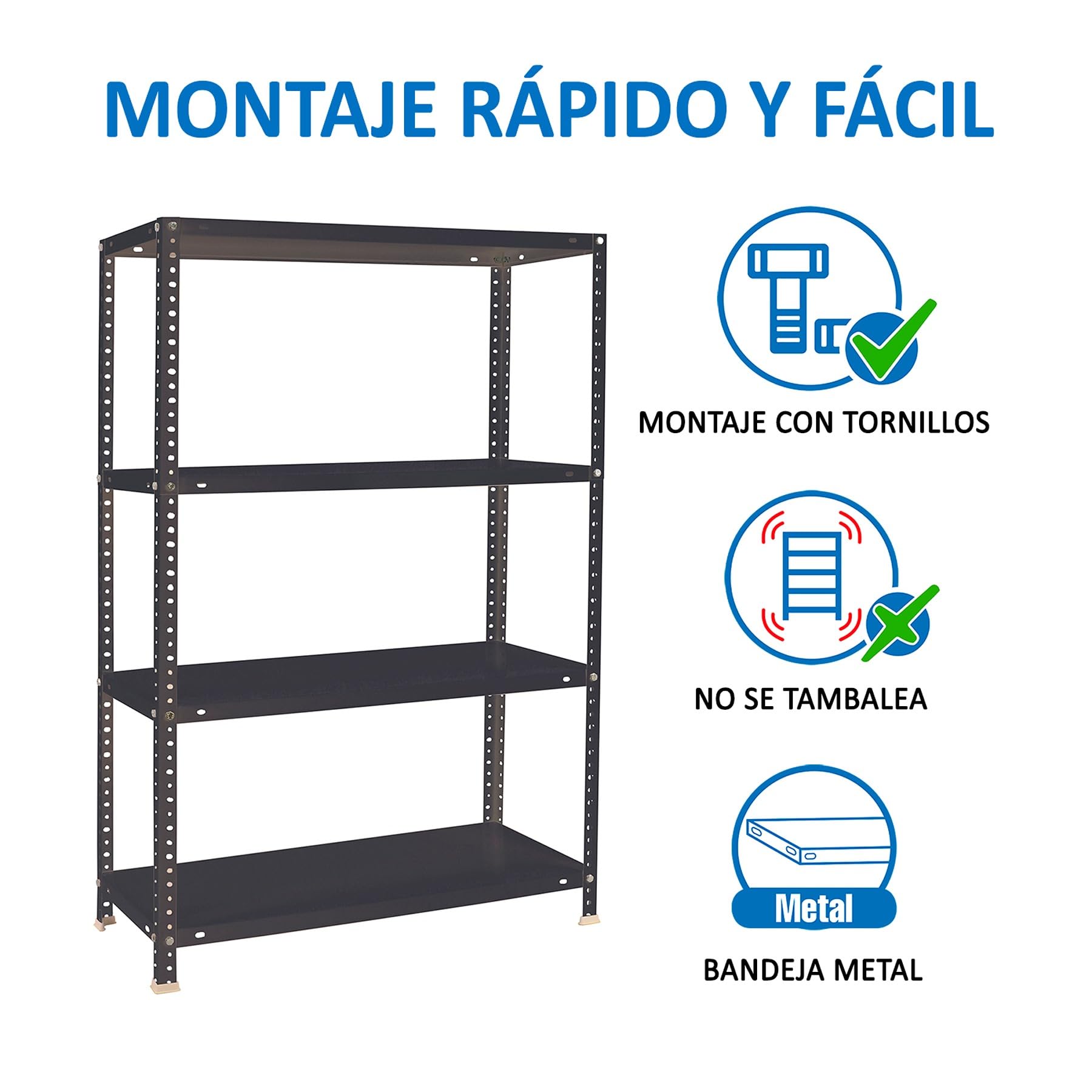 Simon Rack Estantería Metálica 1500x1000x400 mm - Comfort | 4 Alturas, Bandeja Metal, 100 kg de Punto Flexión, Antracita, Pintura anticorrosión, Montaje con tornillo