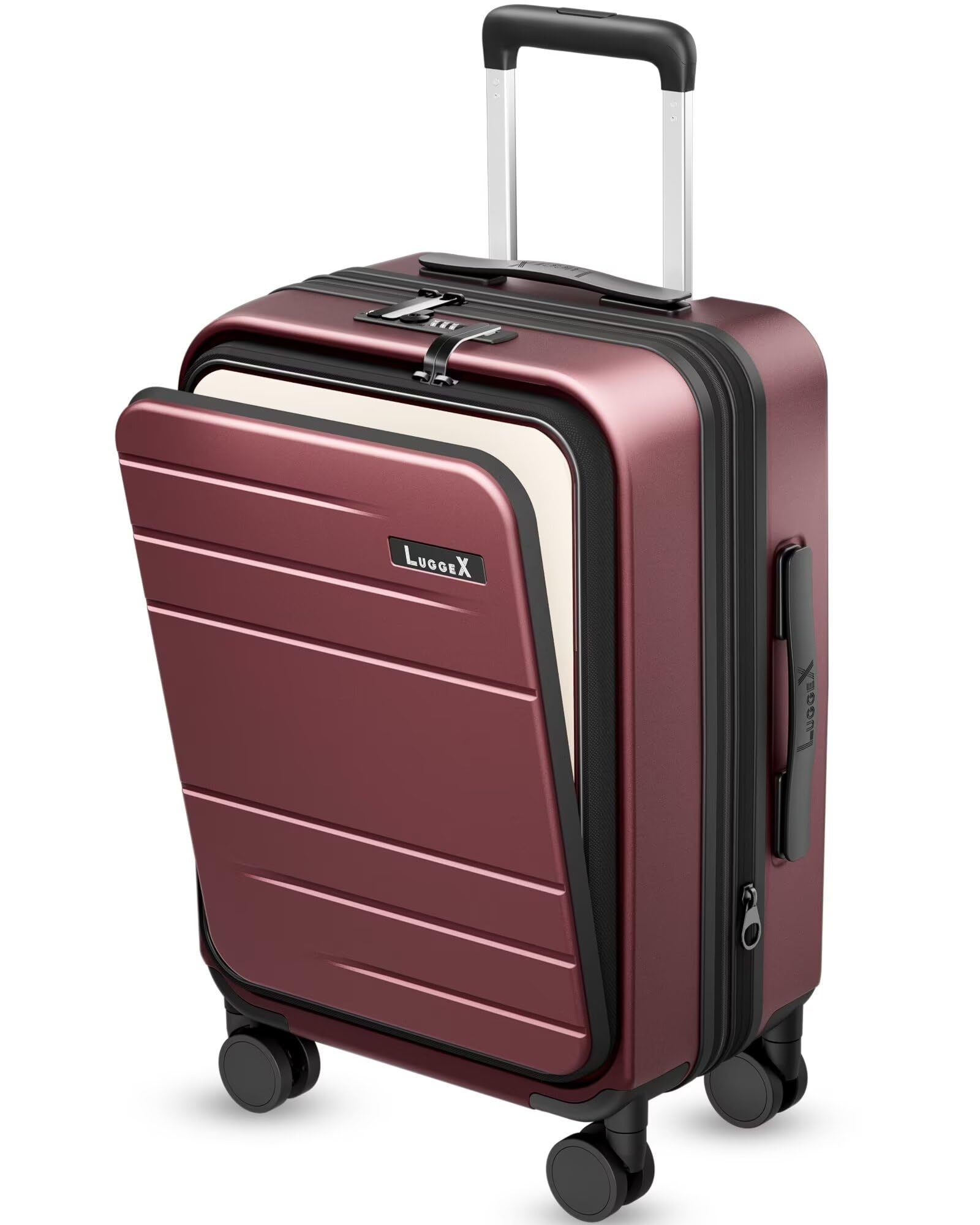 LUGGEX Carry On Luggage 22x14x9 Airline Approved, FLO5 Expandable Polycarbonate Suitcase with Front Pocket (FX-Core, Cheery, 20 Inch)