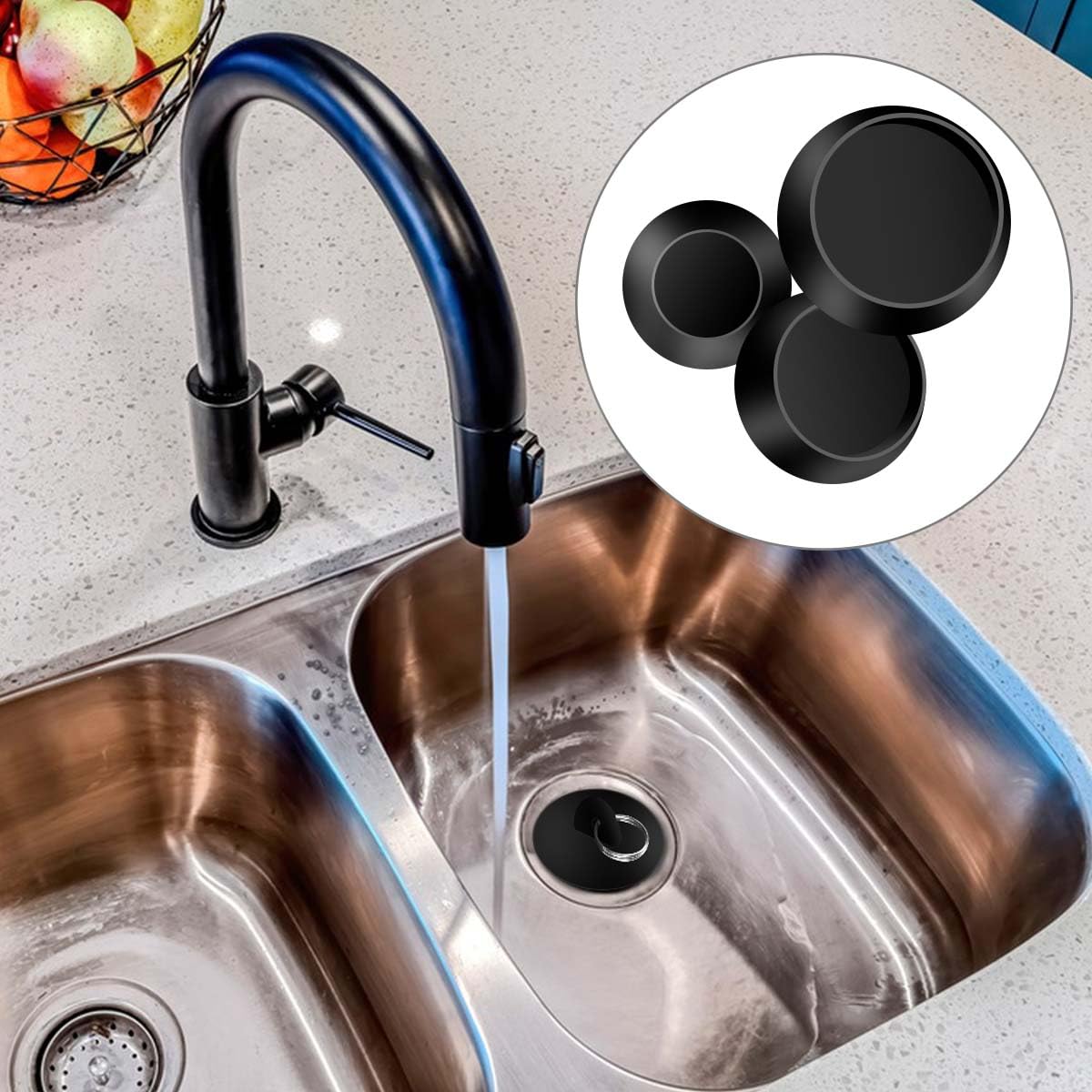 Abflussstopfen für Küche, Badezimmer, Bar, Gummi, Badewanne, Waschbecken, Wasserstopfen mit Aufhängering, Badewannenstöpsel-Set, Waschtisch-Stopper, Duscharmatur-Abdeckung, Schwarz, 3 Stück