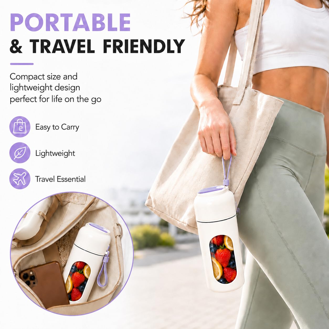 JTF Frullatore Portatile per Succhi Frullati di Frutta e Verdura,340ml Mini Frullatore con Ricaricabile via USB,12 Lame in Acciaio Inossidabile,Frullatore Elettrico per Viaggi,Ufficio e Sport (Viola)