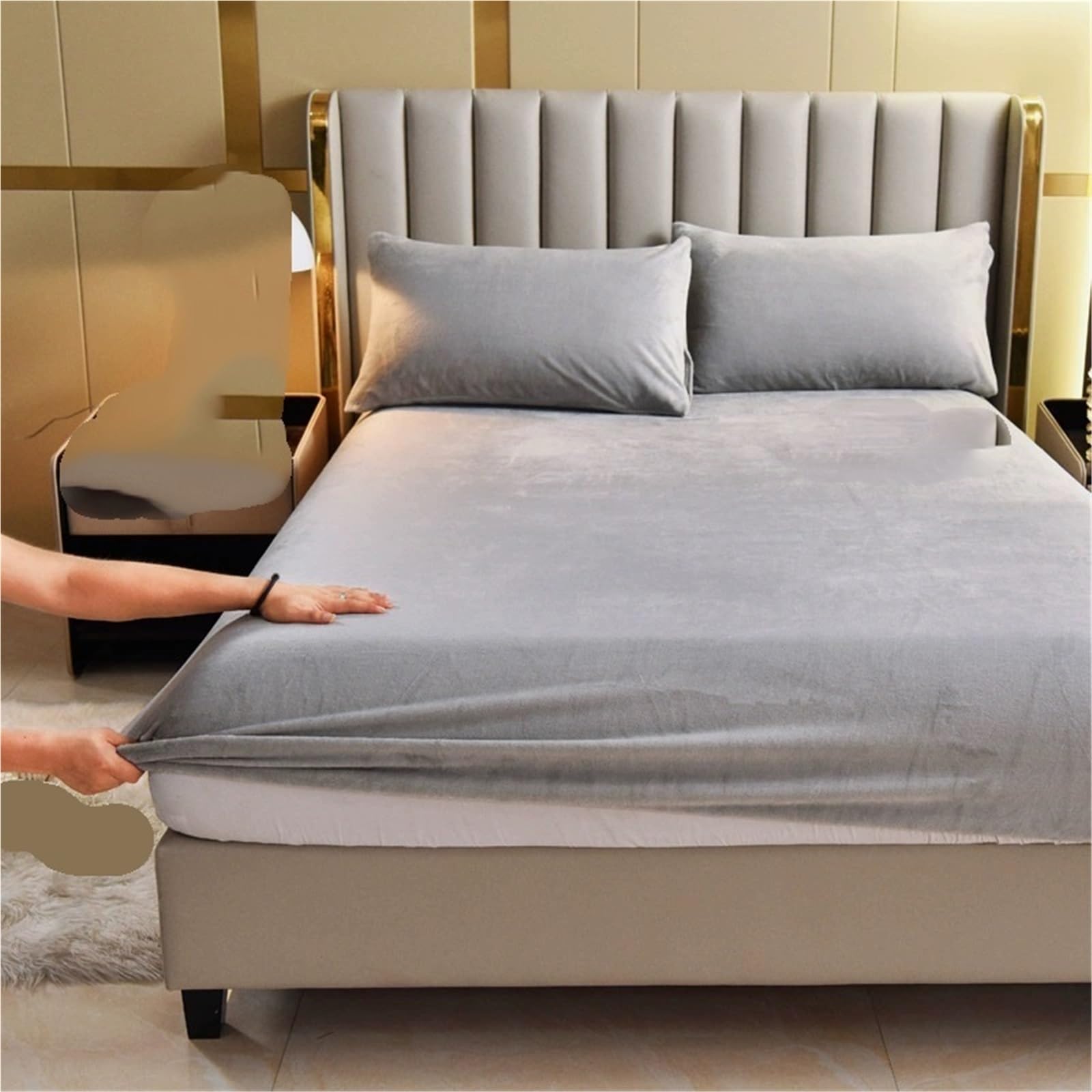 Sábana bajera ajustable de forro polar gris con banda elástica, protector de colchón impermeable suave de 200 x 200 cm + bolsillo de 25 cm de profundidad, ideal para mayor comodidad y durabilidad