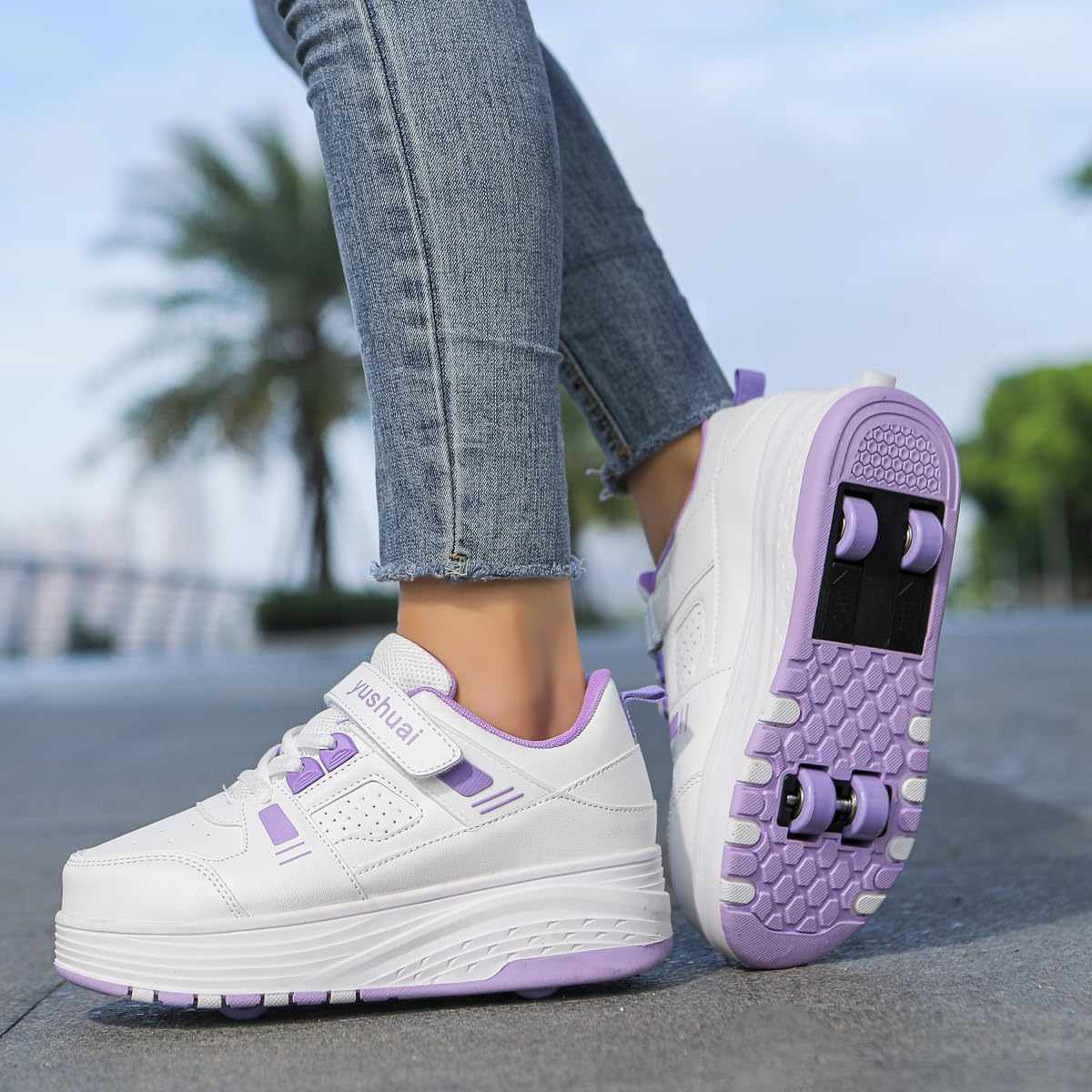 Schuhe mit Rollen für Jungen und Mädchen, Kinder Rollschuhe mit 4 Versenkbaren Rollen 2-in-1 Turnschuhe & Skateboardschuhe Rollschuhe für Draußen Größen 32–40