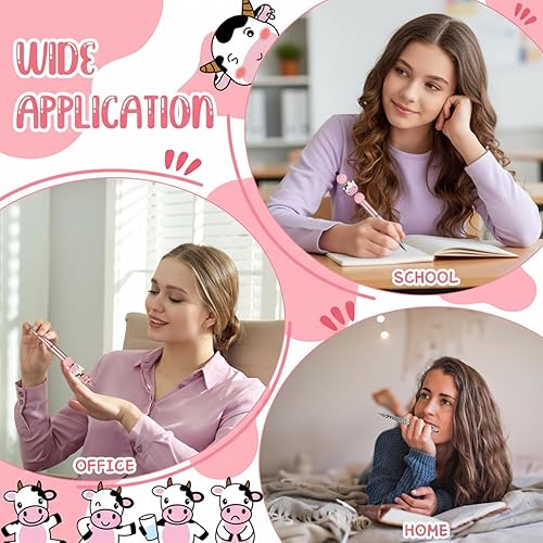 Miniatura 5 de Geyee Juego de 12 bolígrafos de plástico con cuentas, bolígrafos de cuentas surtidas, juego de espaciadores redondos de madera de cristal, tinta