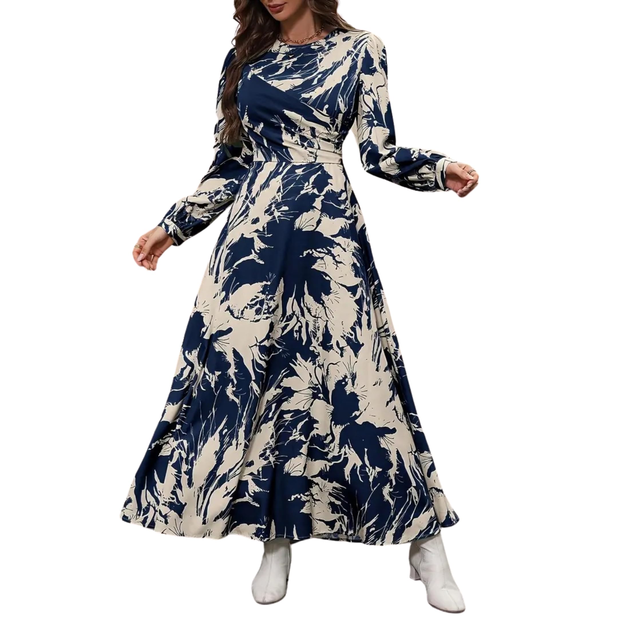 Women's Multicolor Cotton Full Sleeves Maxi Dresses |Long Dress for Women-image-3
