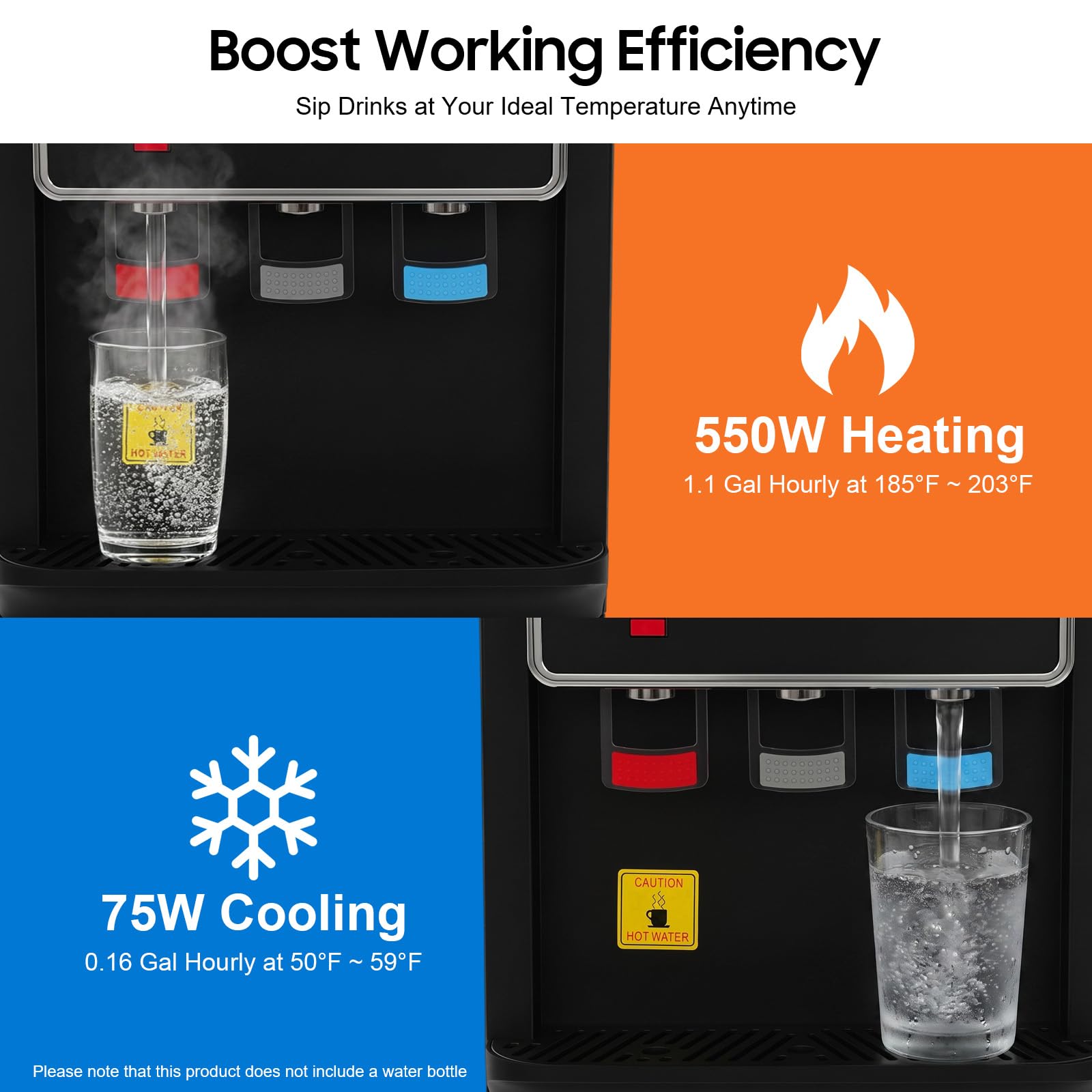 550W Bodenstehender Wasserspender, Kalt Heiß 85-95℃ Doppelfunktion Stand-Wasserspender Schwarz, Bodenbefüllung Heißwasserspender für Zuhause, Büro, Küche