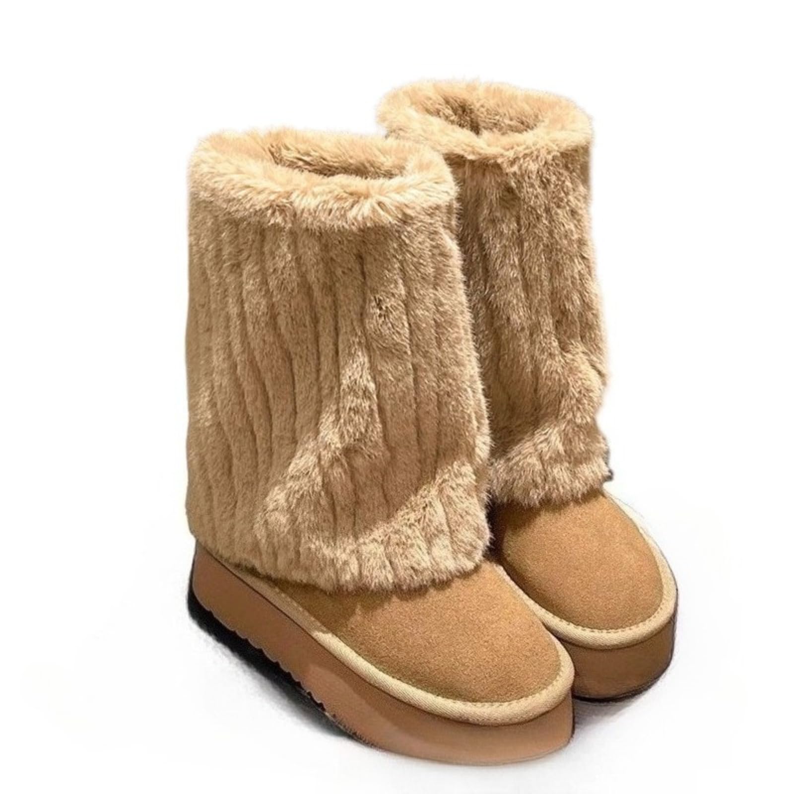 Winter Platform Snow Boots for Women Mid Calf Fuzzy Lined Slip on Water Resistant Comfortable Casual Shoes