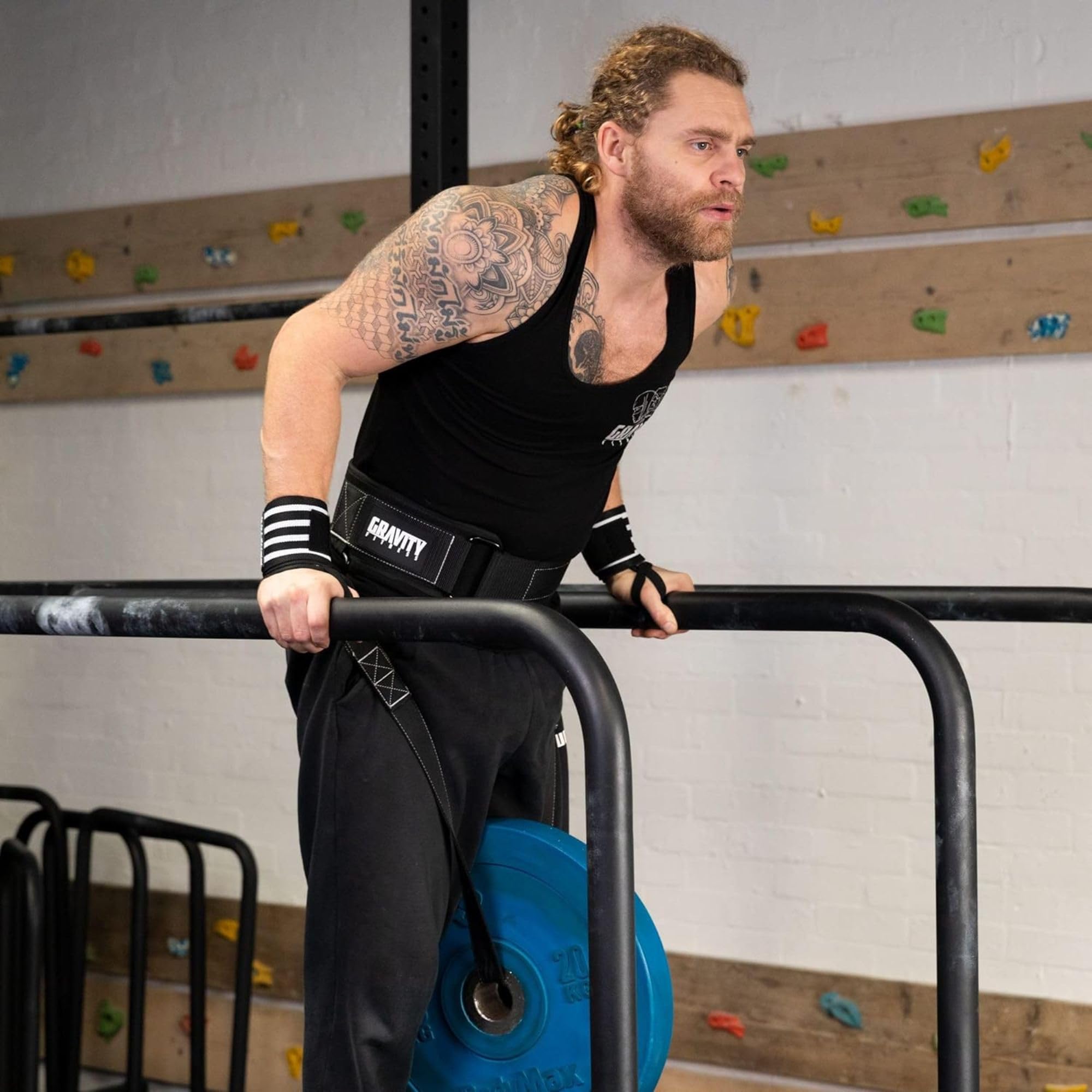 Gravity Fitness Ceinture d'entraînement 4 en 1 très résistante en Nylon Noir 76.2 cm à 91.4 cm