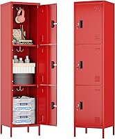 Vista 16 de Taquilla de metal de 1 puerta con estantes ajustables y 3 ganchos, armarios de metal para empleados para gimnasio, escuela, oficina, hogar, garaje