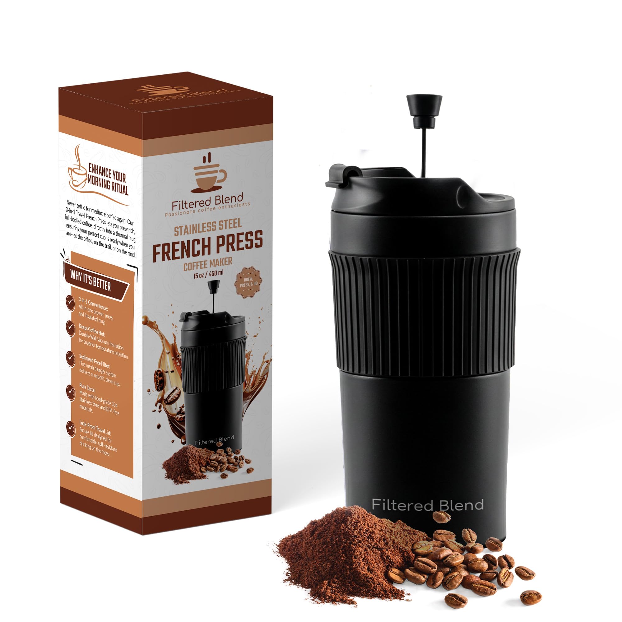15oz French Press Travel Mug (Black)