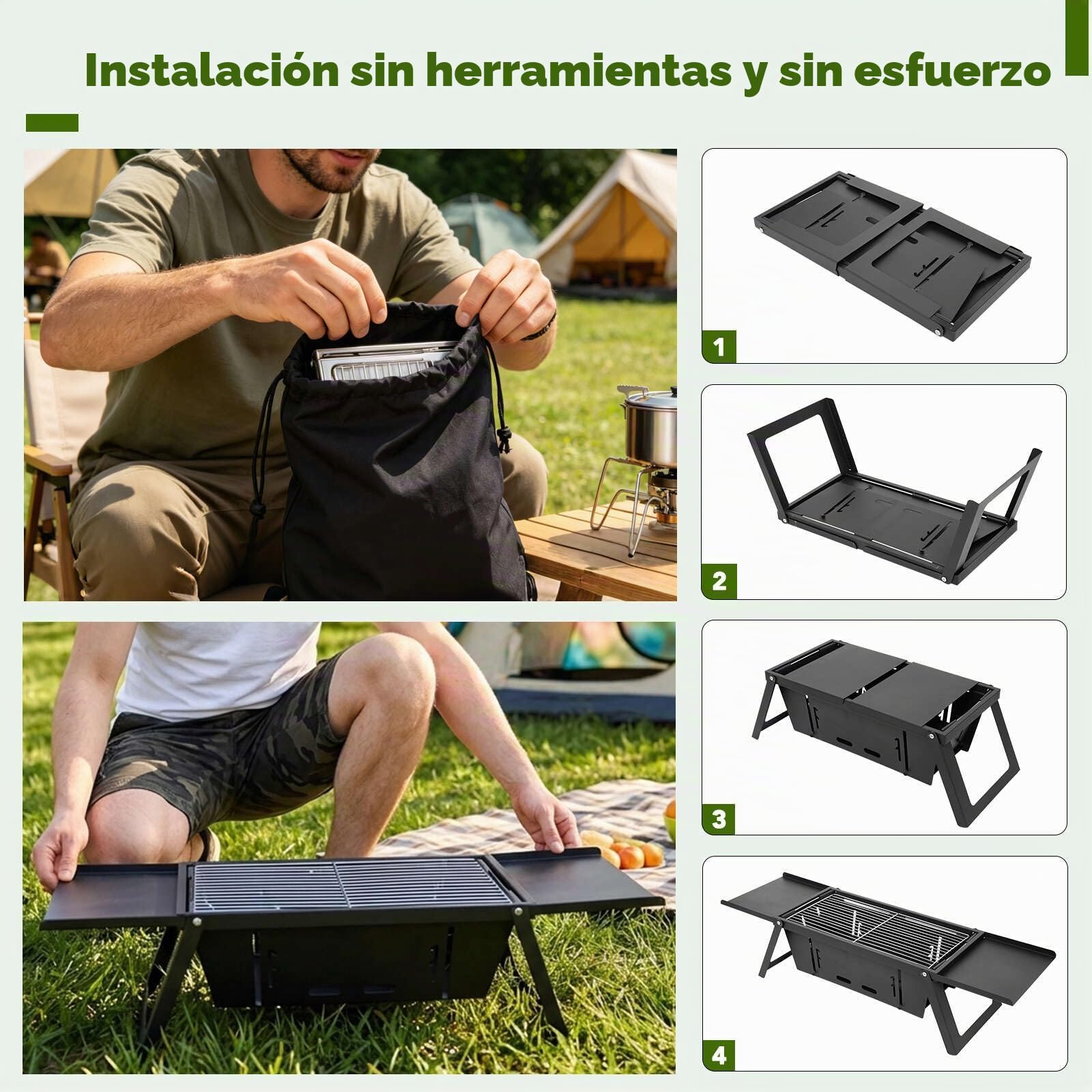 E EASTSTORM Parrilla plegable de carbón para barbacoa, control de calor de