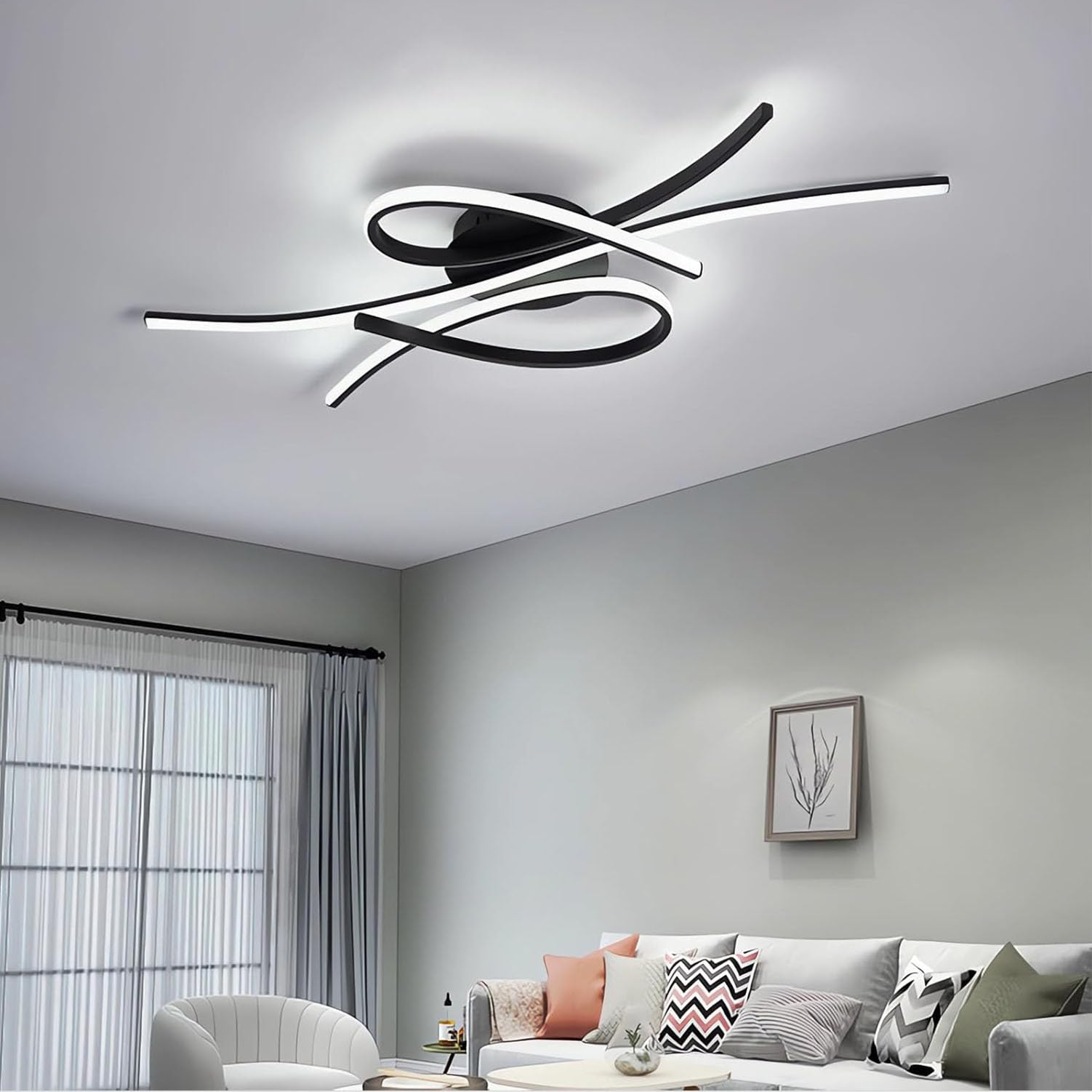 Deliouay LED Ceiling Light Dimmable Modern Ceiling Lamp Black Living Room Lamp with Remote Control Chandelier Creative Ceiling Lighting Modern Pendant Lamps for Bedroom (Black)