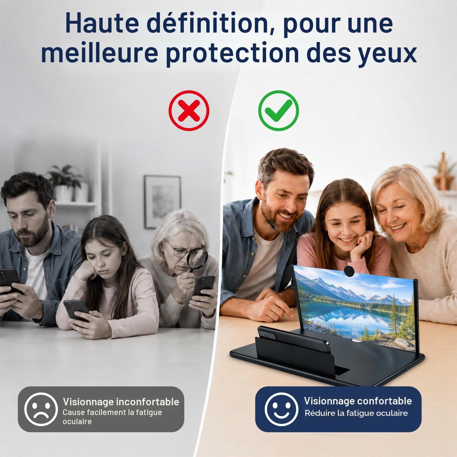 Agrandisseur Écran Telephone, 3D HD Amplificateur Écran Telephone Portable, Pliable Loupe Écran Telephone, Compatible avec Tous Les Smartphones, Regarder Un Match de Football (18 Pouces)