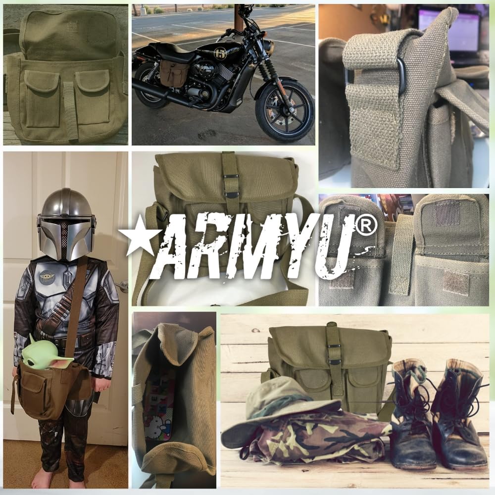 Olive Drab Green Canvas Ammo Military Shoulder Bag Tactical Ammo Pack Mini Shoulder Bag with Strap - Image 2