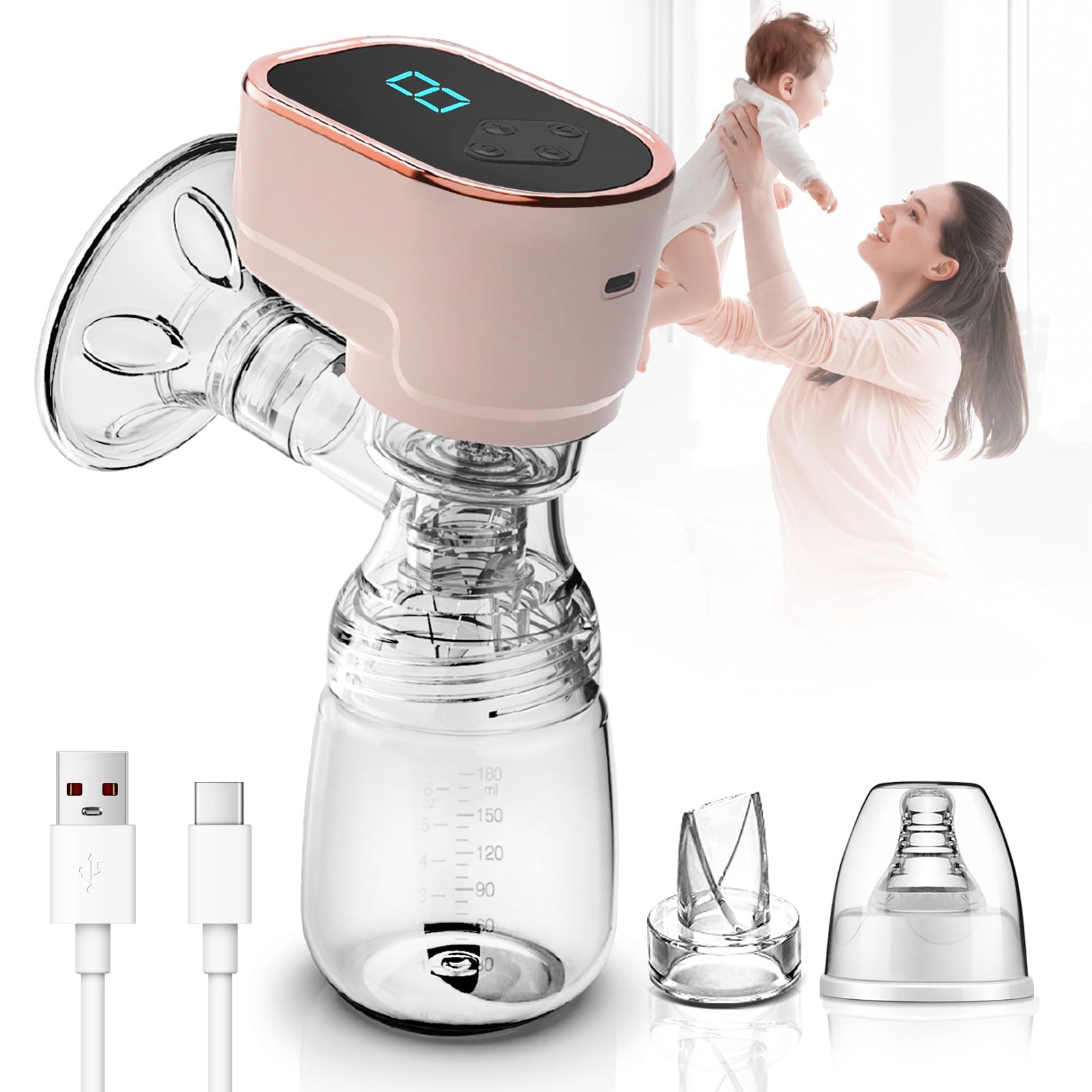 HyAdierTech Tiralatte Elettrico,Tiralatte Ricaricabile con 3 Modalità e 9 Livelli,Forte Aspirazione Pompa per Allattamento,Tiralatte Neonati Elettrico Portatile,Coppette Raccogli Latte Materno