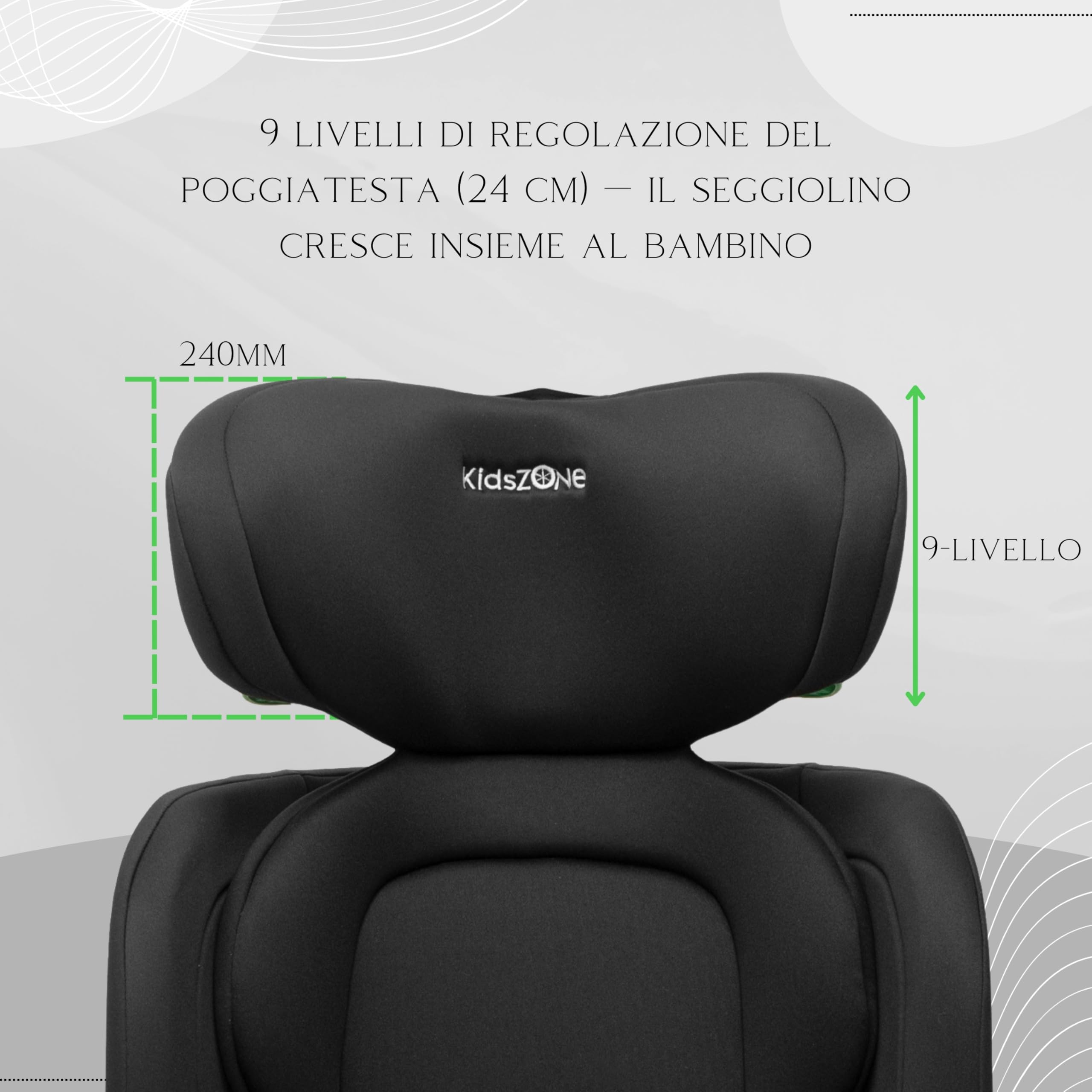 KidsZone Seggiolino Auto 15-36 kg Isofix 100-150cm i-Size ECE R129 - Seggiolino Auto Gruppo 2-3 (4-12 anni) - Reclinabile in 7 Posizioni, Poggiatesta Regolabile 9 Posizioni, Rivestimento Removibile