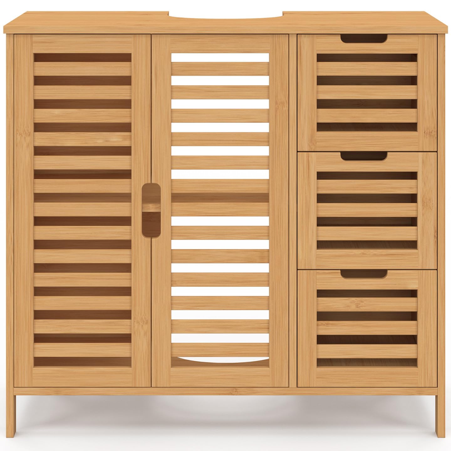 IDMarket - Meuble sous lavabo Salle de Bain Bambou BEA avec Placard et 3 tiroirs