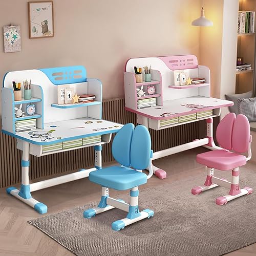 Miniatura 9 de GIFZES Escritorio de estudio con silla, juego de escritorio y silla para niños de altura ajustable, escritorio para niños ampliado, escritorio de