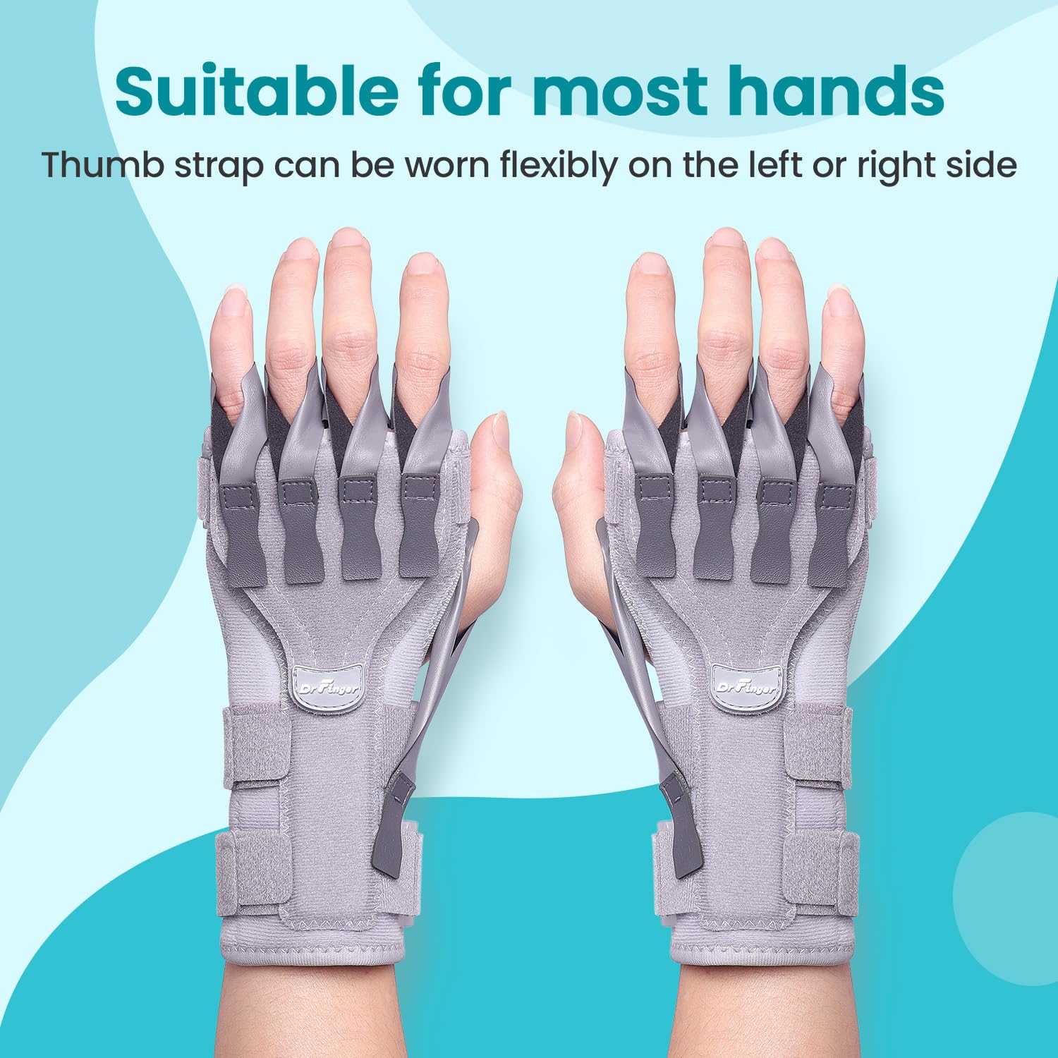 Radial Nerve Palsy Splint Brace for Wrist drop, 5 Fingers Extension, Stroke Patient Recovery, Finger Limp, Crutch Palsy, MCP Arthroplasty, for both Left and Right Hand - Gray