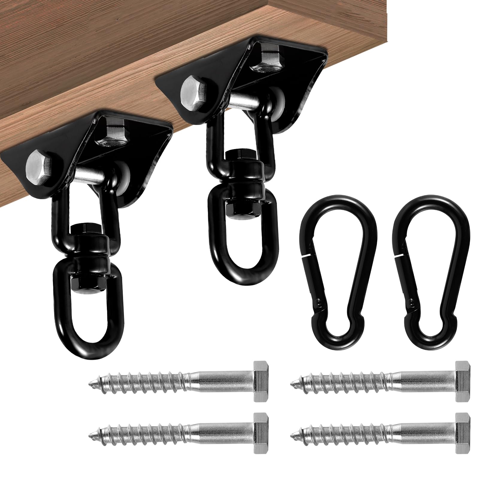 FALESOUL 2 Pack Heavy Duty Swing Hangers Swing Set Brackets 1000 LB Capacity 360 Swivel Stainless Steel Swing Hardware for Wooden Sets Playground Porch Patio Yoga Seat Trapeze Indoor Outdoor, Black