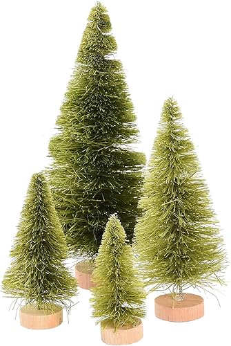 Takefuns 4 mini árboles de Navidad artificiales árboles de Navidad en miniatura árboles de Navidad con base de madera para manualidades Navidad
