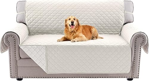 PrinceDeco Funda de sofá reversible lavable para sofá de 2 plazas, protector de muebles con correas elásticas para mascotas, niños, perros y gatos