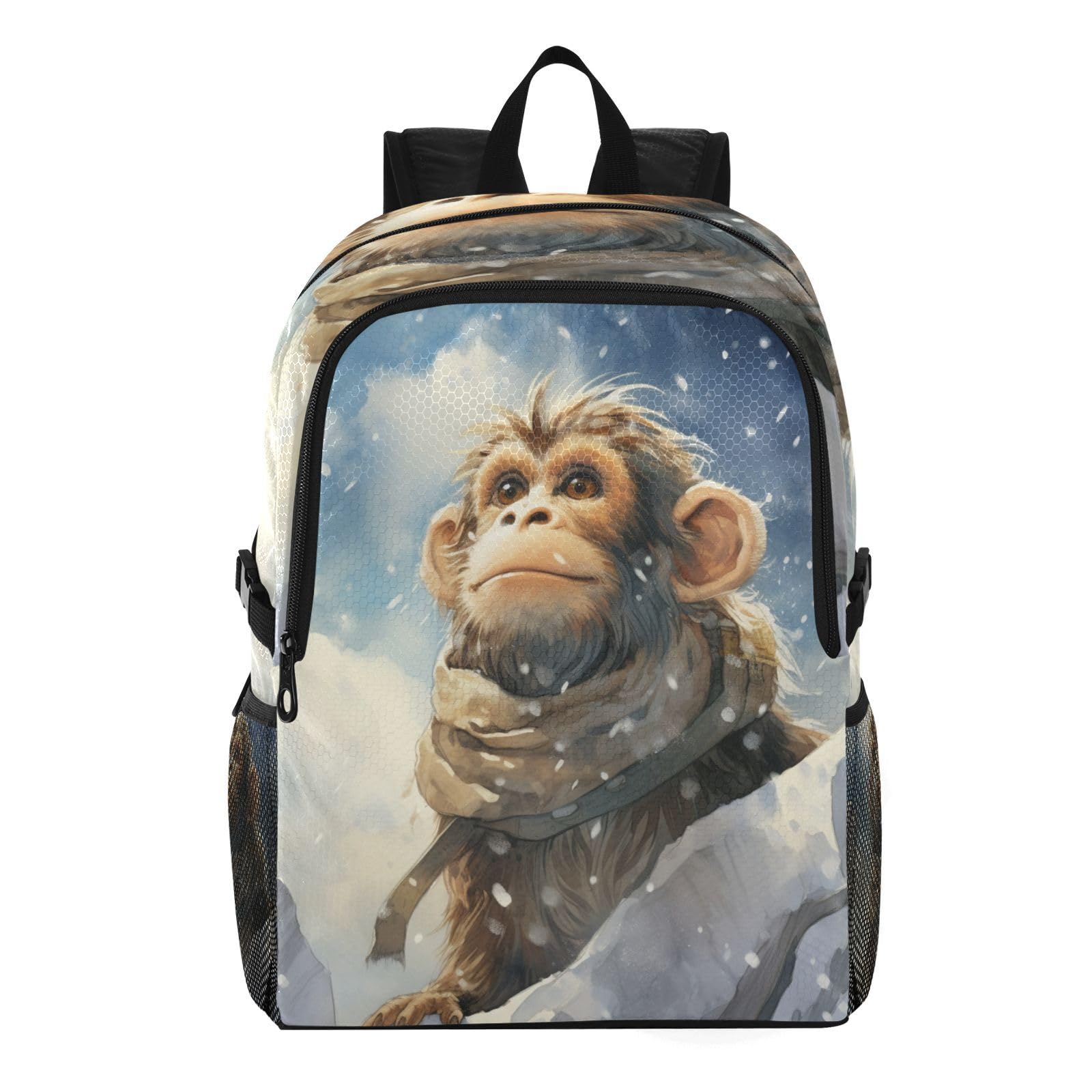 Sac à dos de randonnée pliable singe aquarelle hiver imperméable - 8