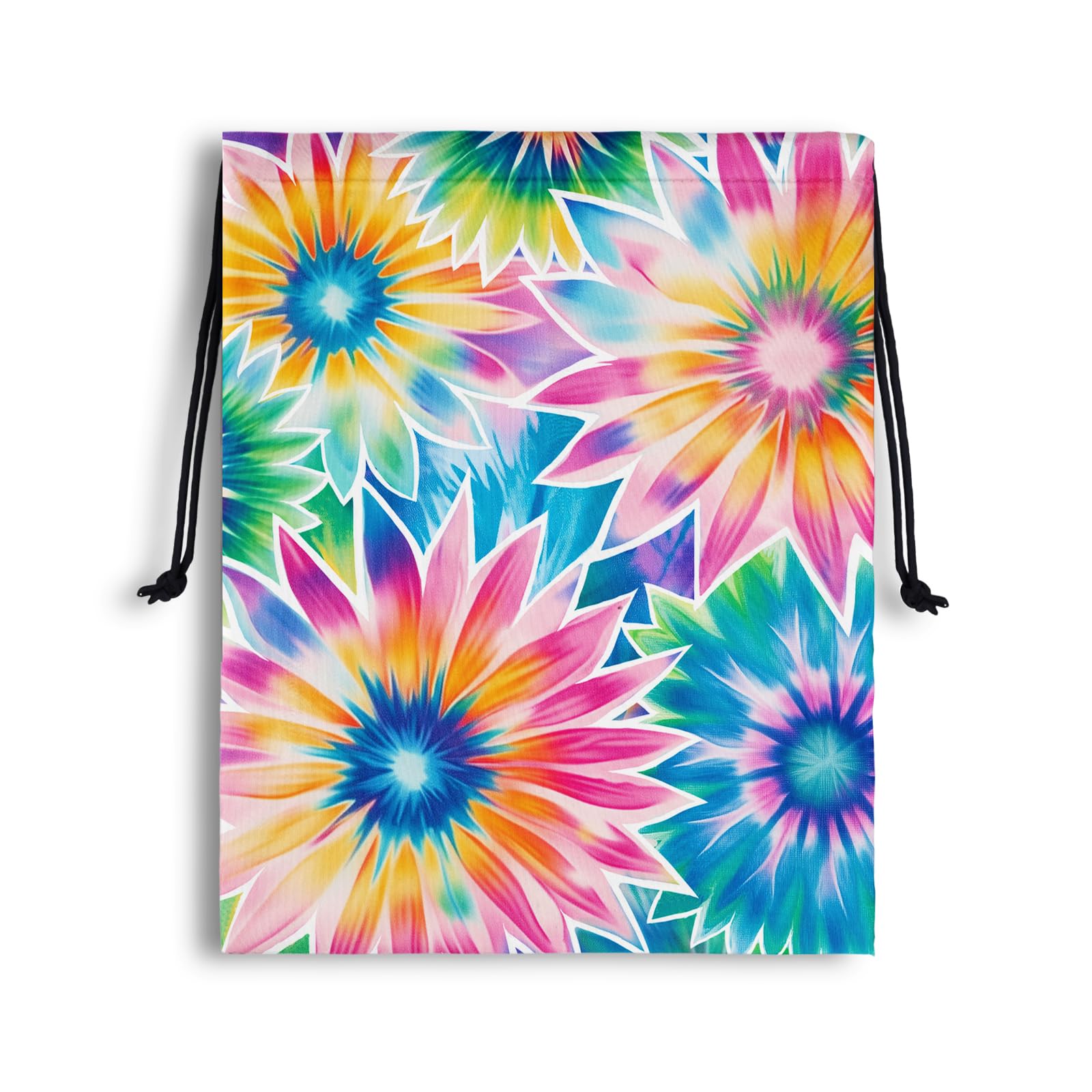 Flower Rainbow Drawstring Bag Tie Dye Storage Pouch for Toiletries Wet Cloth Shoes