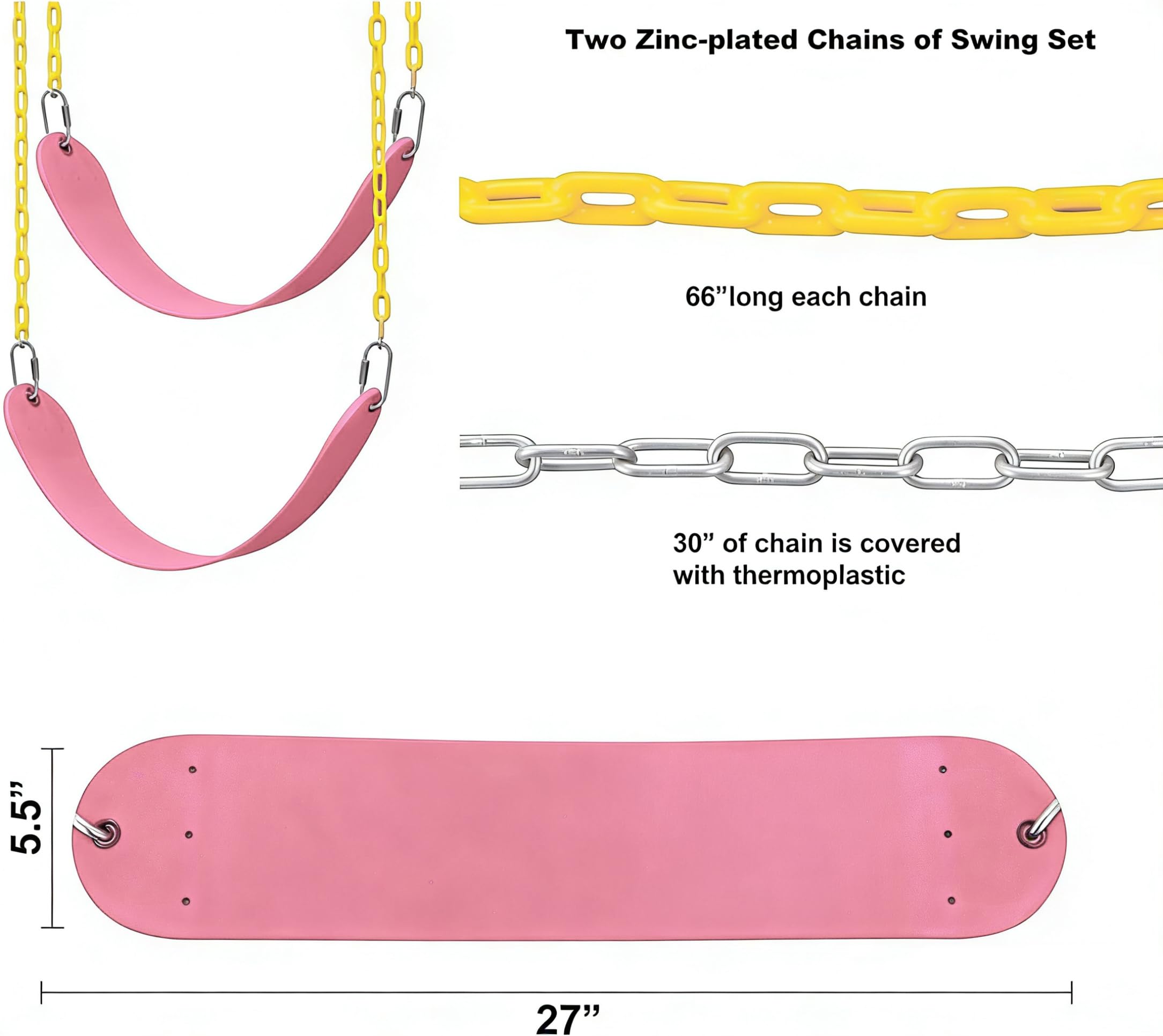 ABUSA Juego de accesorios de repuesto para niños de alta resistencia que incluye 2 soportes rosados, 4 perchas, 2 asientos rosas para parque infantil al aire libre, piezas de equipo incluido (P007)