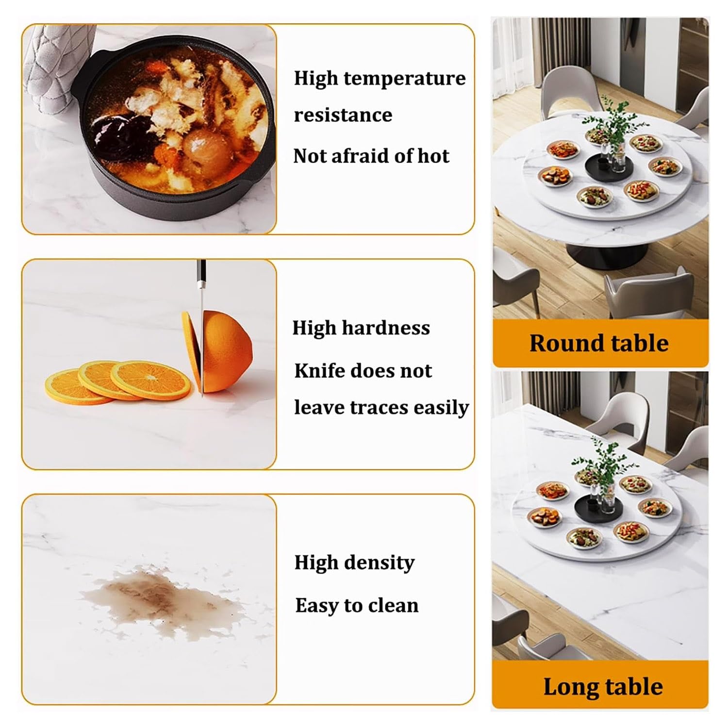 Plateau Tournant Lazy Susan, Grand Plateau Tournant Rond en Dalle de Roche, Plateau Rotatif de Bureau, Épaisseur 12mm, Facile à Partager les Aliments, Facile à Nettoyer(Black and gold,70cm/2
