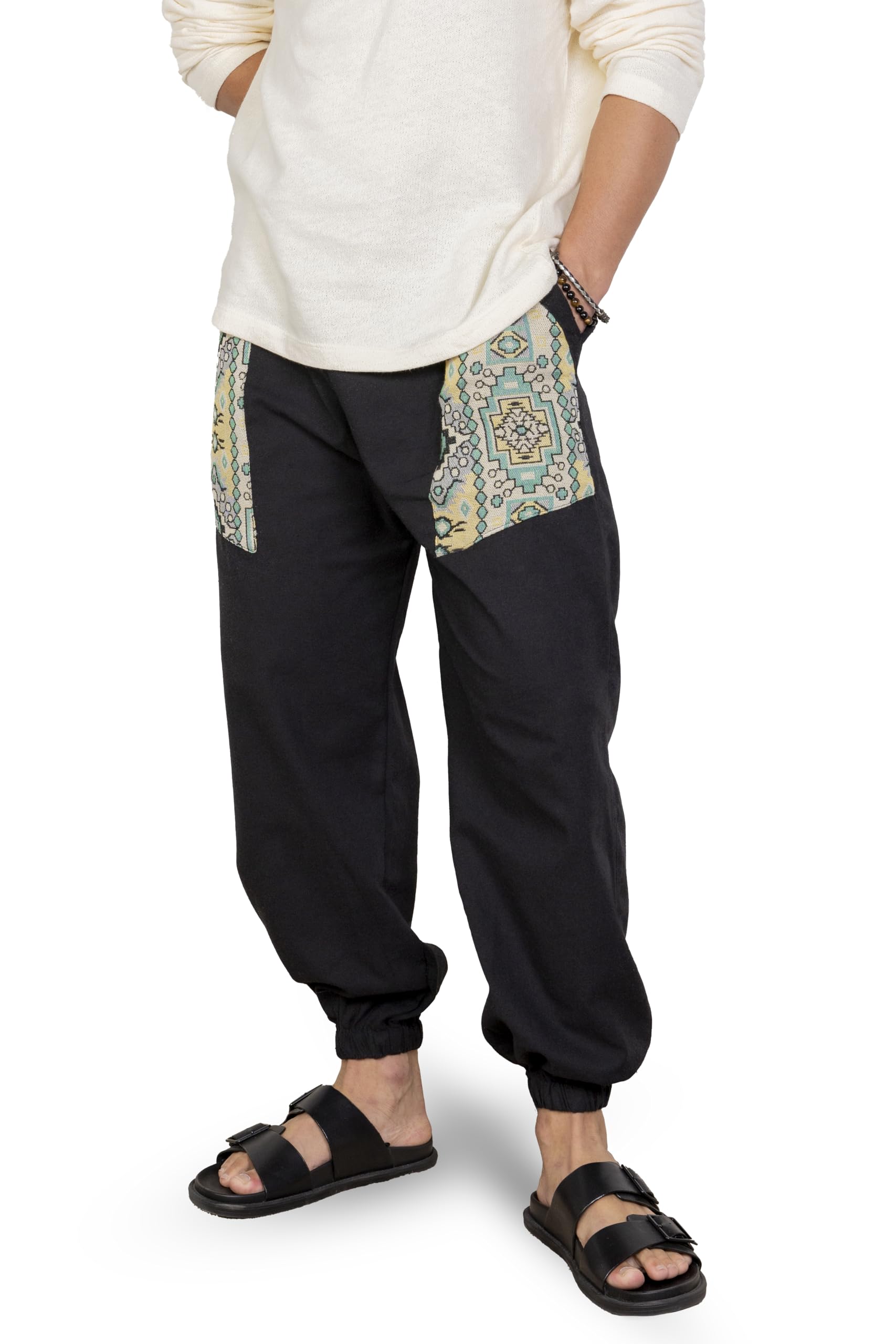 Aatman One Size Eco-Friendly Bohemian Harem Pants for Men's Cotton Hippie Boho Baggy Style Yoga Pajama Jogger Pant with Pockets | Fits Waist Size 28 to 38 Inches