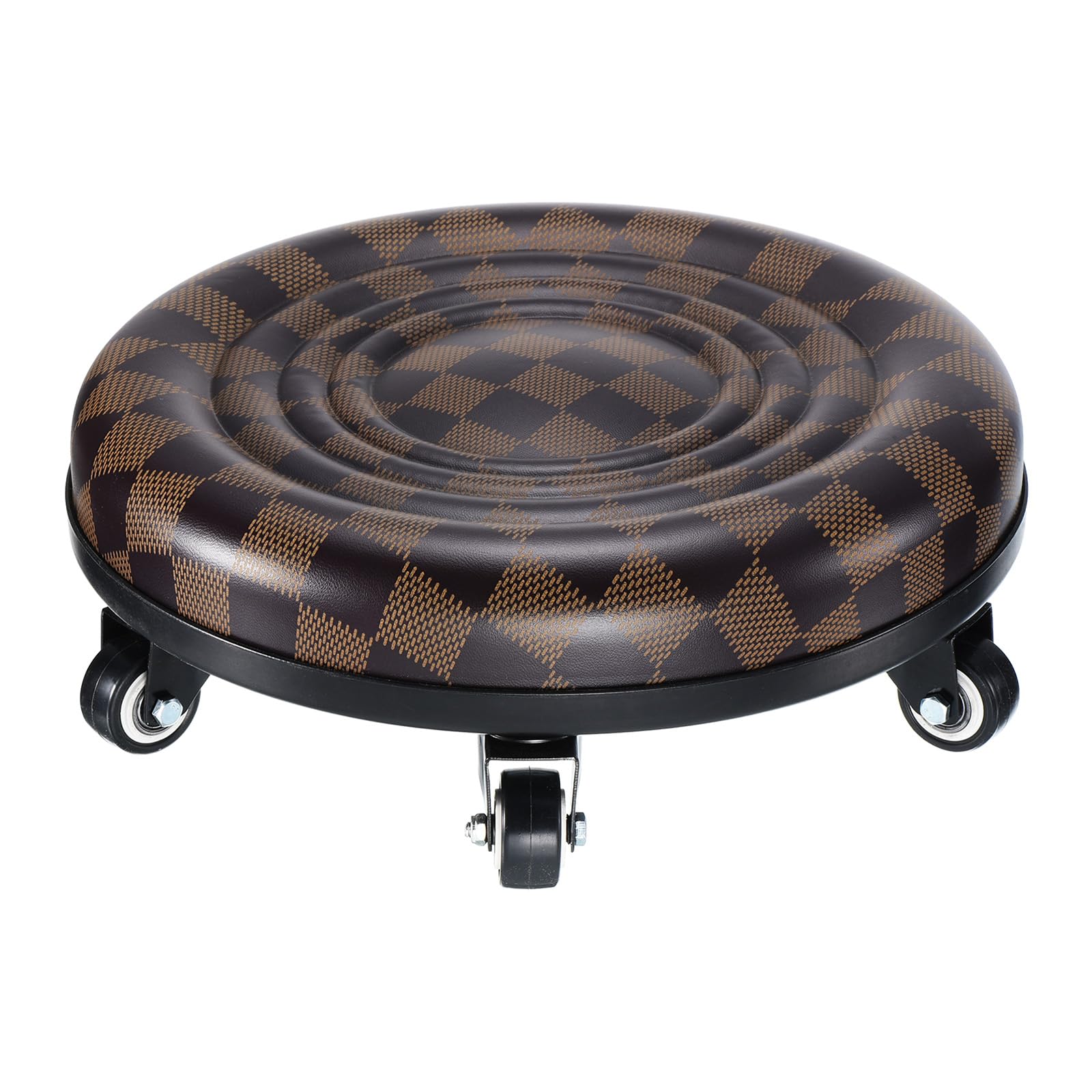 PATIKIL Low Roller Seat Wheel Stool Chair PU Leather Rolling Stool Seats Short Low Rolling Stool Universal Wheel Stool for Home Office Fitness Round Roller Seat Stool (Brown)