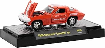 ミニカー M2MACHINES Amazon.com: M2 1966 Chevy Corvette 427#68 Orange w/White Stripes