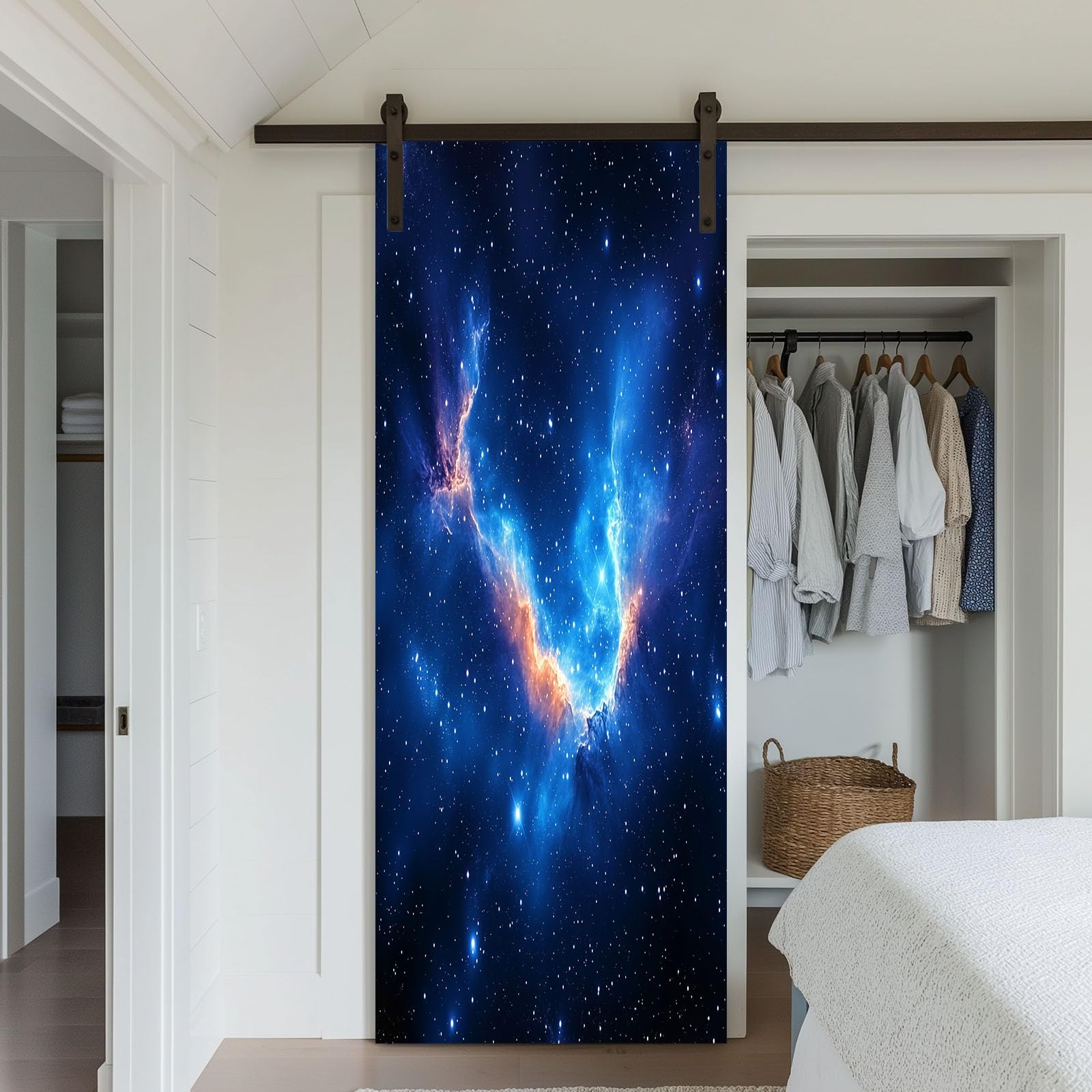 Fantasy Art naklejka na drzwi, wszechświat, gwiaździste niebo, mgła, tapeta na drzwi dla dzieci, do sypialni, 95 x 215 cm (szer. x wys.), naklejka na ścianę, fototapeta, dekoracja pokoju dla dzieci