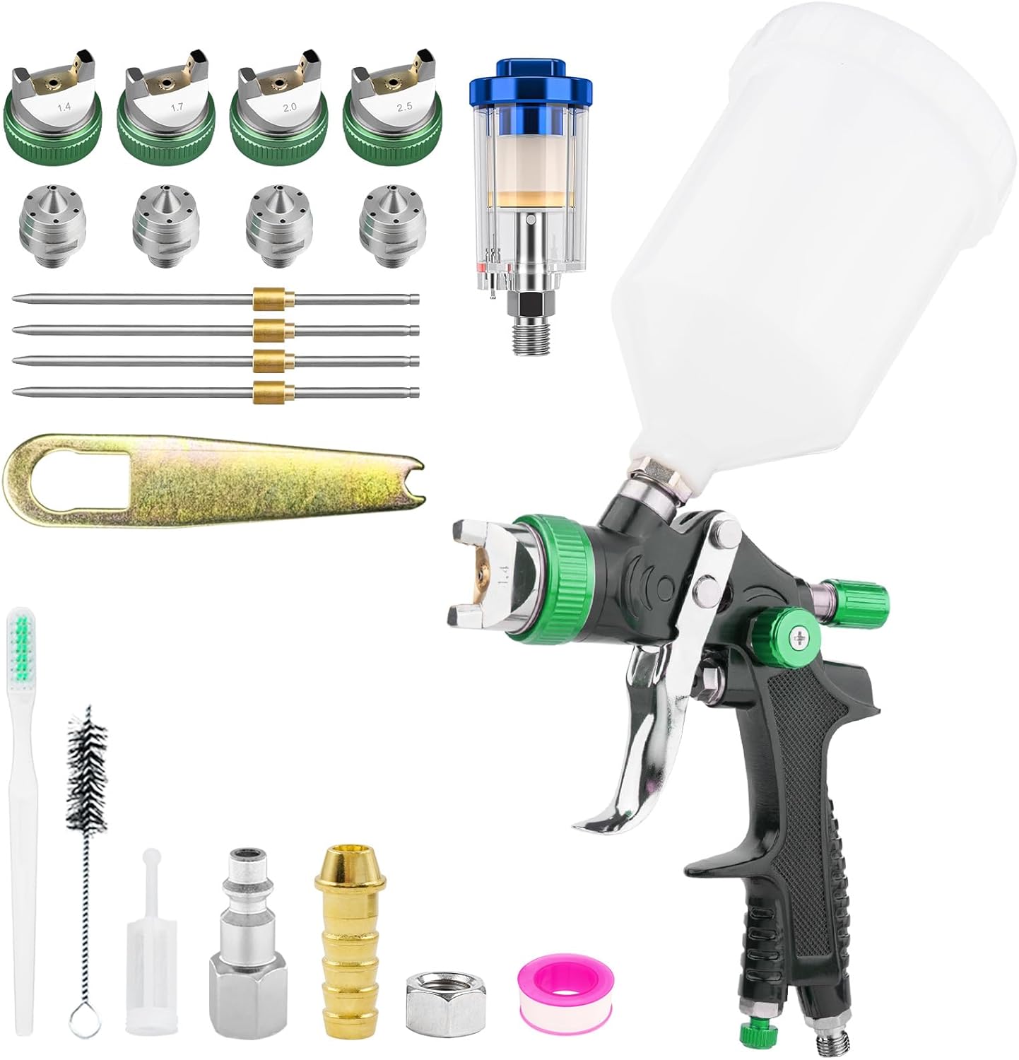 HVLP Spray Gun Kits Gravity Feed Air Paint Gun with 1.4/1.7/2.0//2.5 mm Nozzles Spray Paint Gun Automotive with Air Gauge for Car Paints, Primer, Clear/Top Coat & Touch-Up (Blue)