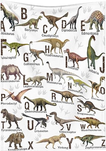 Miniatura 9 de Manta de franela con diseño del alfabeto de dinosaurio, ultra suave y acogedora, manta de forro polar ligera y mullida, manta de felpa cálida para