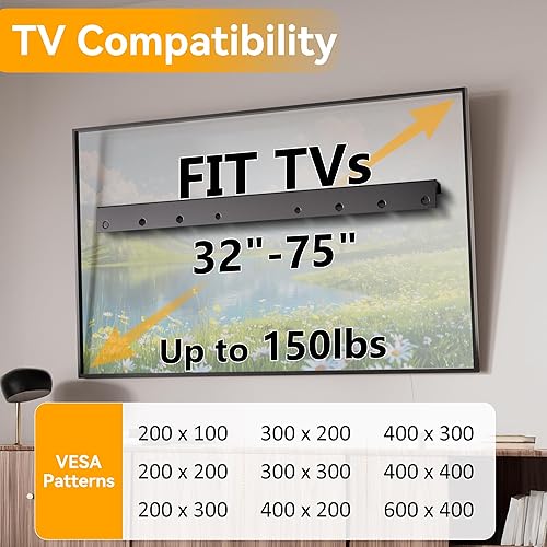Miniatura 2 de Soporte de pared para TV sin tachuelas, soporte de TV inteligente sin taladros para televisores de 32 a 75 pulgadas, soporta hasta 150 libras