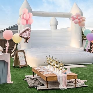 WARSUN Inflatable White Bounce House 13x12x10FT with Blower All PVC Bouncy House Castle with Large Jumping Area & D-Rings Decorate, Bounce House Castle for Wedding Birthday Party Photography Business