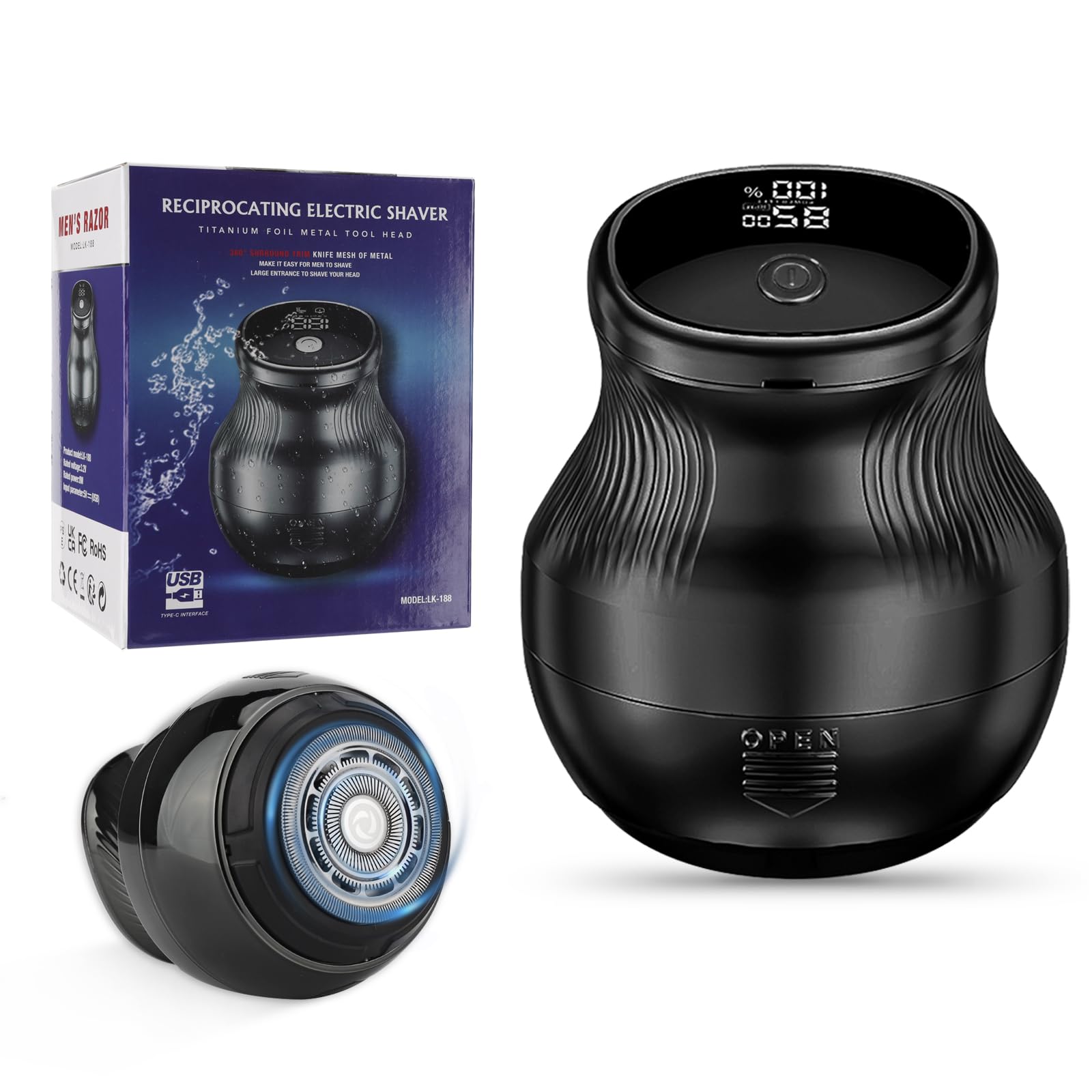 Head Shavers for Bald Men, Mini Electric Razor for Bald Men, Travel Shaver Portable, Type-C Charging, Waterproof Pocket Size Electric Shaver, LED Display, Suitable for Travel, Home and Gift Giving