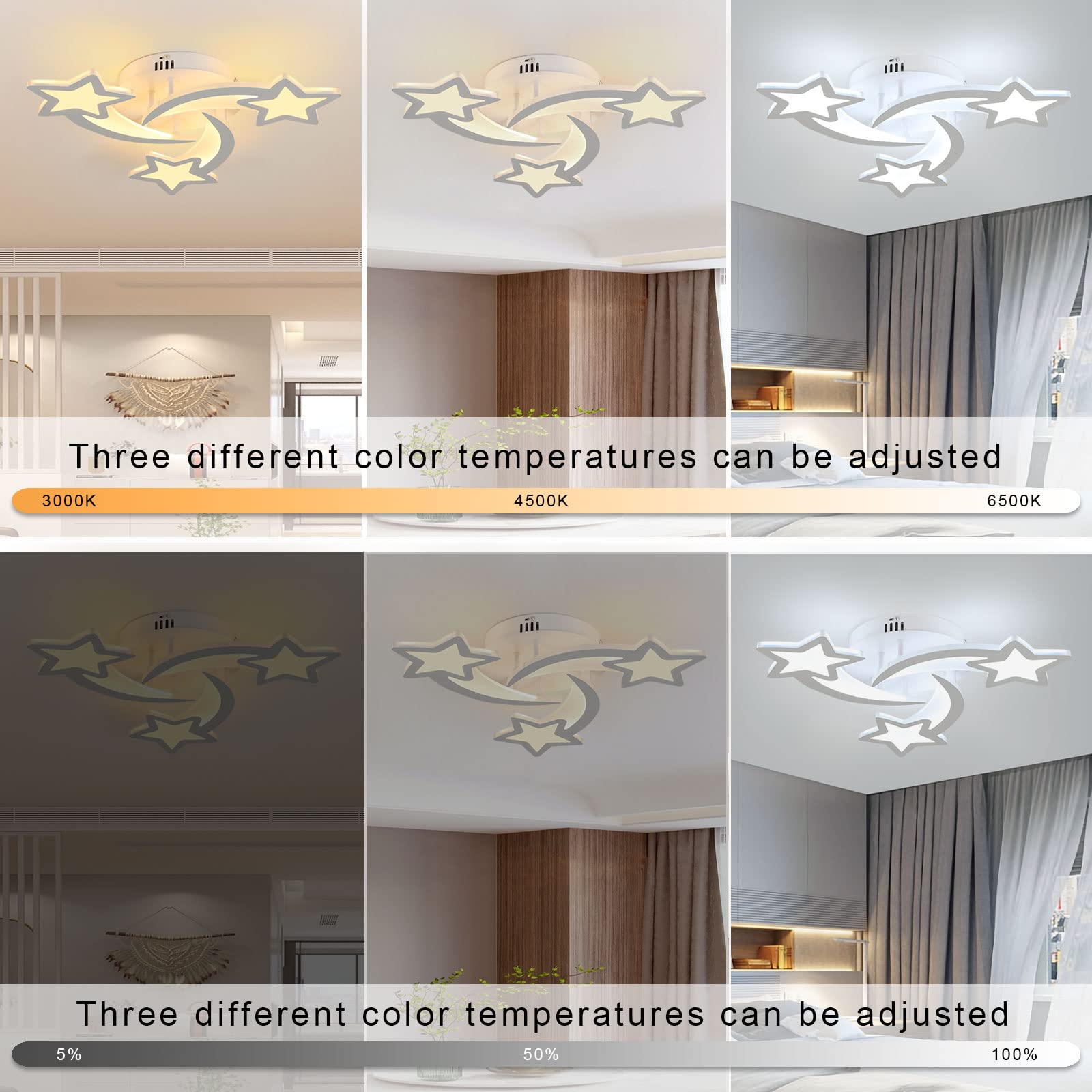 Comely Plafoniera LED Soffitto Dimmerabile, 30W 3375LM Lampadario LED Soffitto con Telecomando 3000K-6500K, Creativa Forma di Stella Plafoniera per Camera da Letto Soggiorno Corridoio