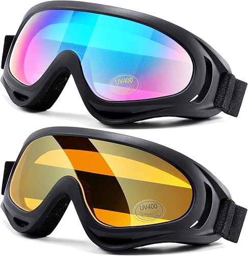 Paquete de 2 gafas de esquí de nieve, gafas de snowboard para niños, adolescentes, jóvenes, adultos