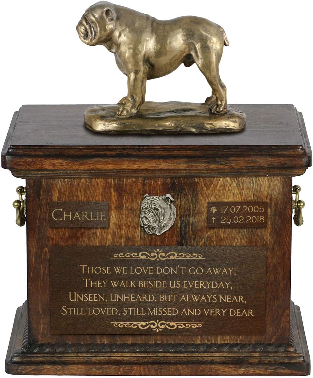 Art-Dog Custom Dog Sitting Statue Memorial Urn - Handmade Cold Cast Bronze on Birch Base – Sturdy and Stylish Urn for Dog’s Ashes – 8.3x11.4x8.7 – 5l – English Bulldog VI