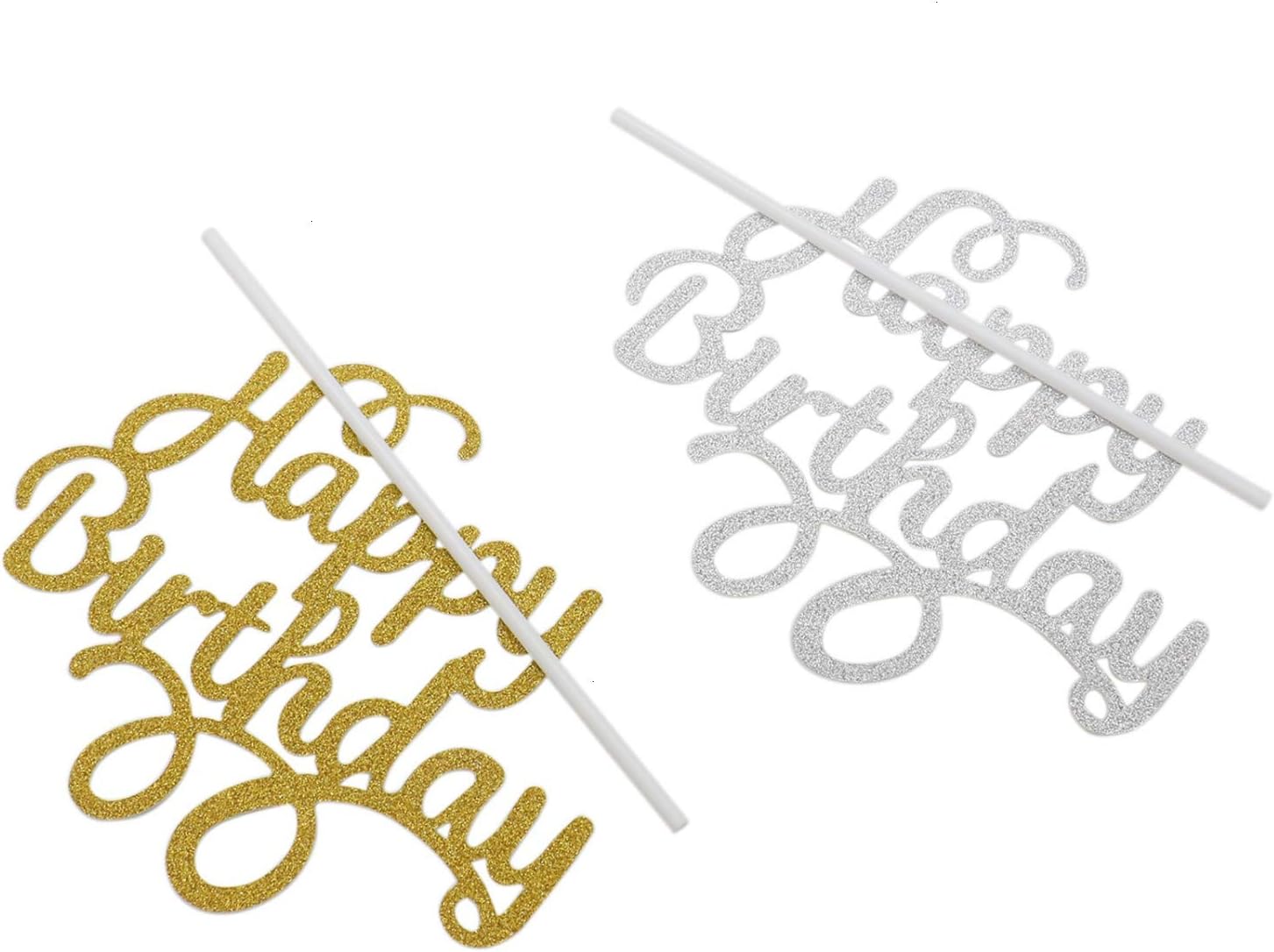 WEFOO 12 Pack Gold and Silver Happy Birthday Cake Topper Birthday Party Decorations