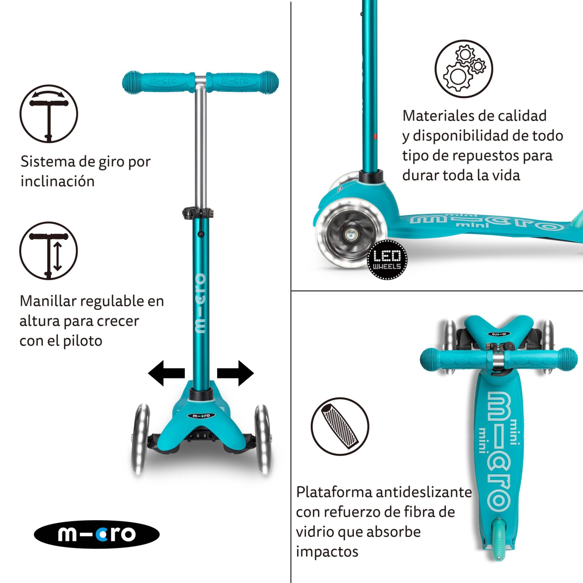 Micro® | Mini Micro Deluxe Patinete 3 Ruedas Niños | El Original | Manillar Regulable en Altura y Desmontable con un Clic | Sistema de dirección “Inclínate y Gira” | Niños y Niñas | 2-5 años