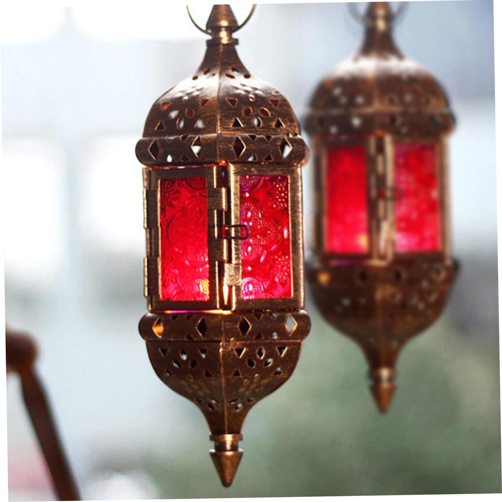 Linternas de Vela colcanas, 2 Piezas de luz de té de Metal, Linterna marroquí para Sala de Estar Balcón Patio Halloween Decoraciones navideñas